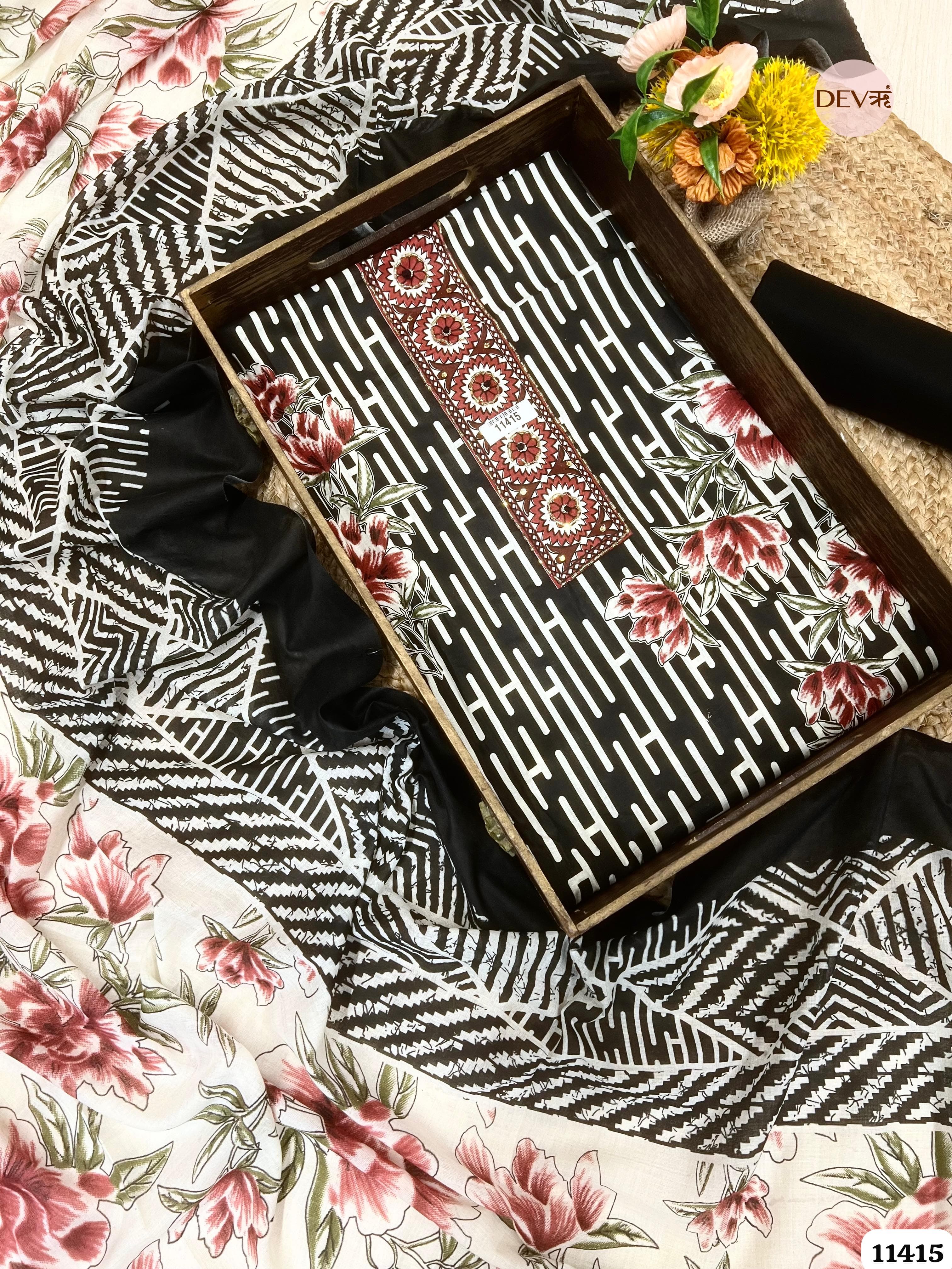 Black & white Printed Unstitched -Set Of 3 {11415}