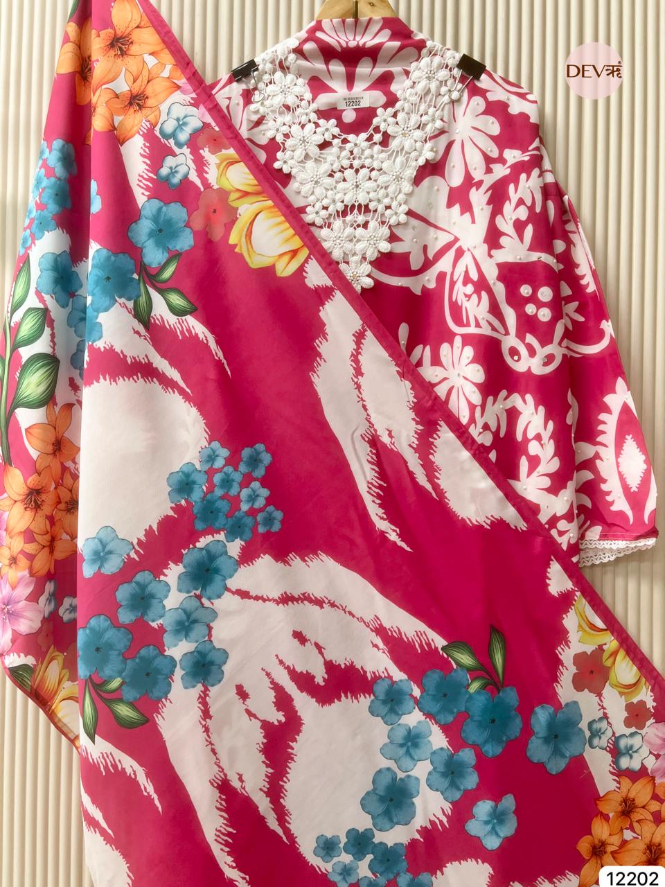 Pink Muslin Printed Unstitched 3-Piece Suit (Devri – D.No 12202)