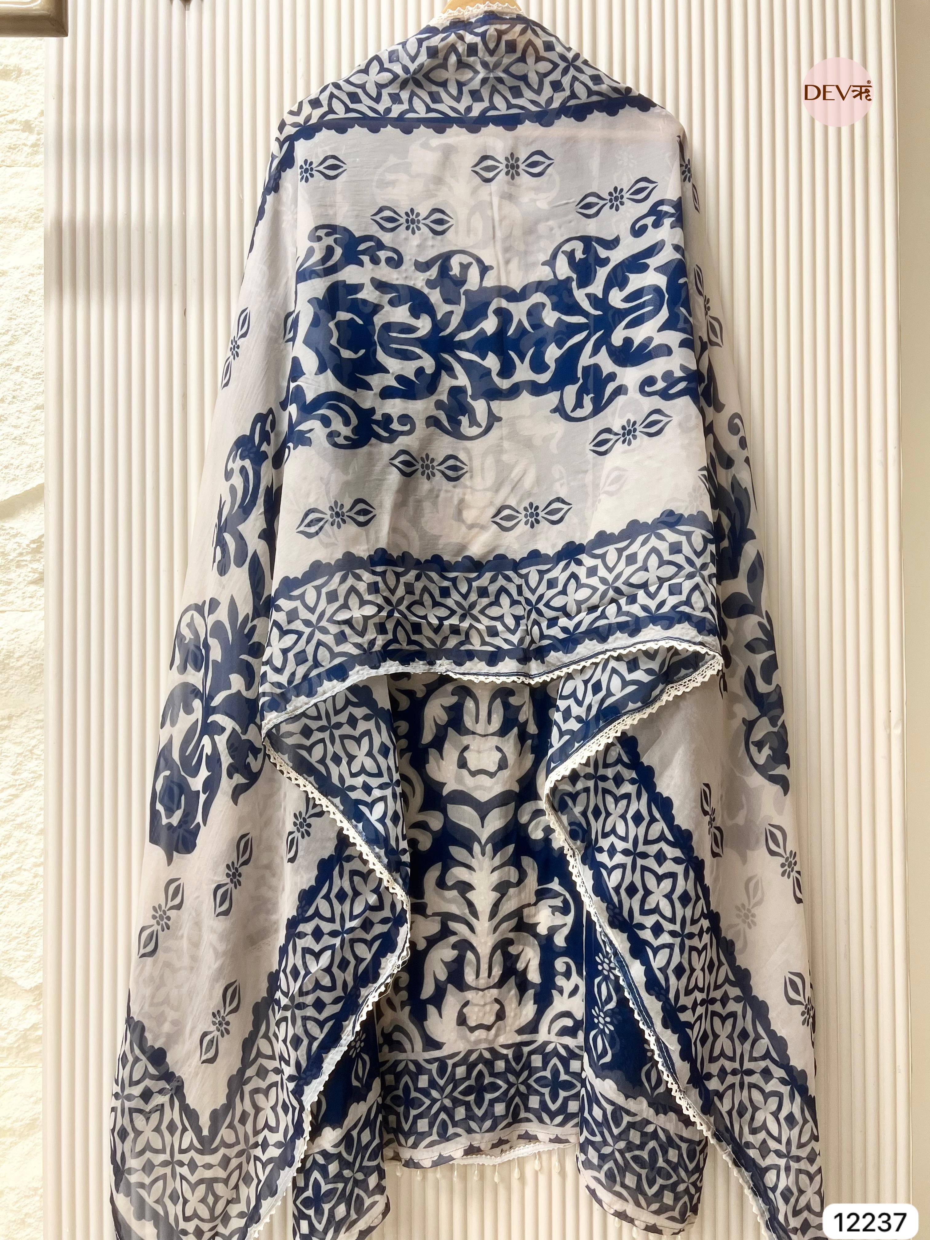 Navy Organza Printed Unstitched 3-Piece Suit (Devri – D.No 12237)