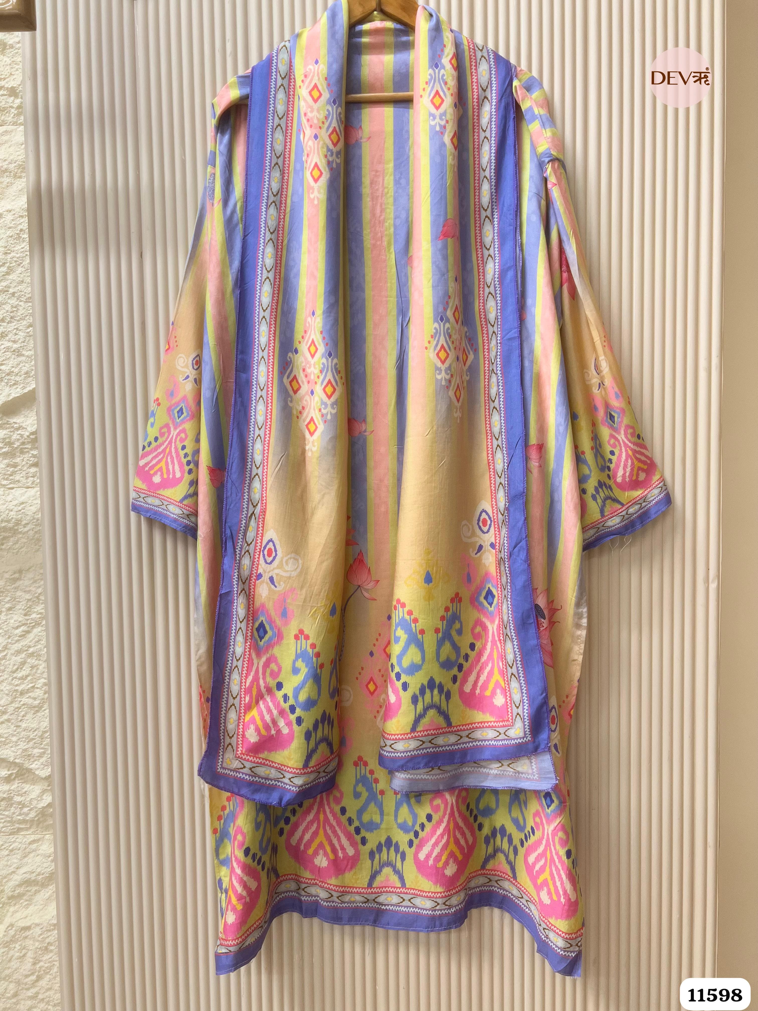 Multi-Colored Pure Muslin Semi Stitched Printed Embroidered -Set Of 3 {11598}