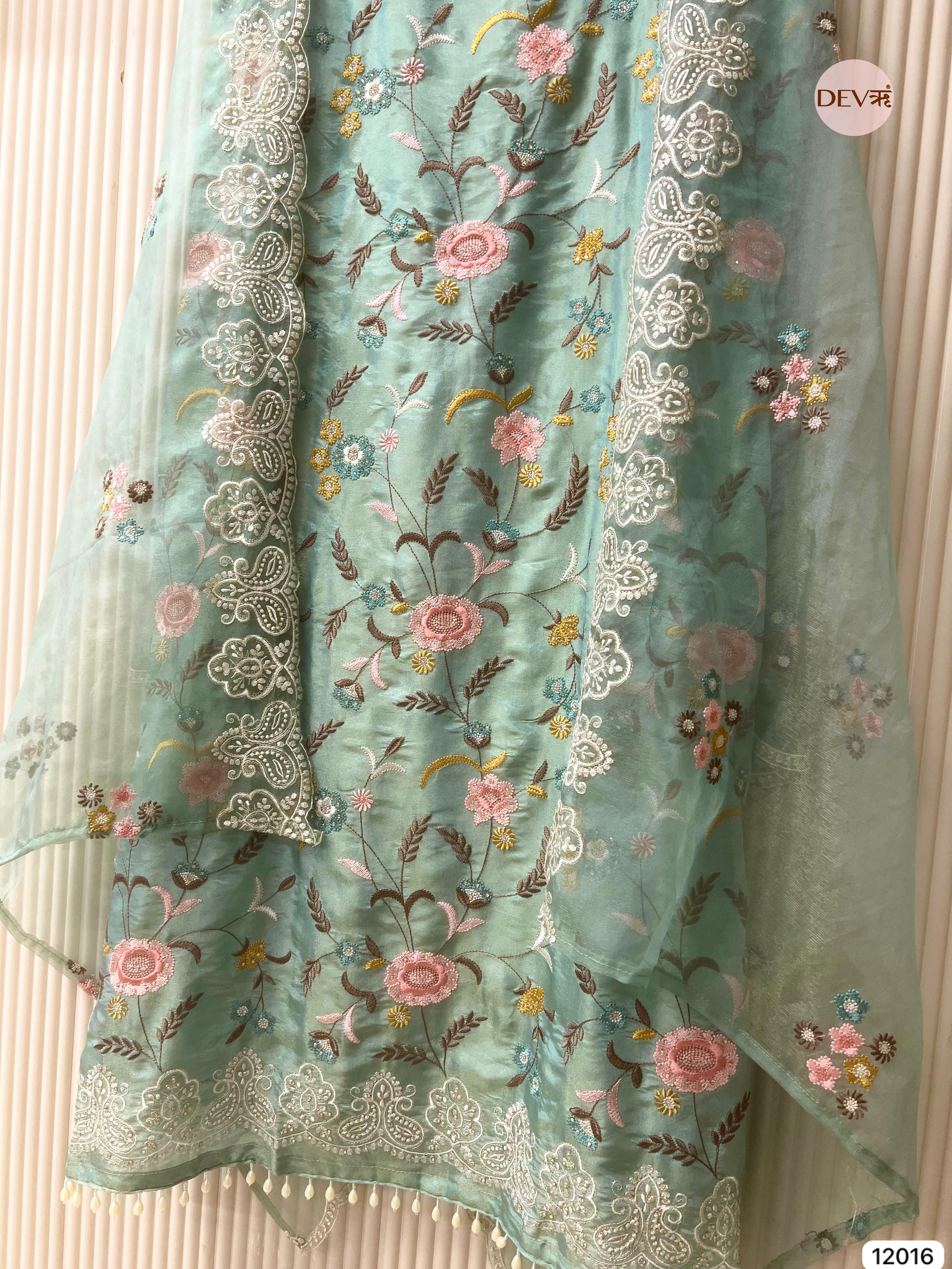 Blue Shimmer Tissue Silk Unstitched Embroidered -Set Of 3 - {12016}