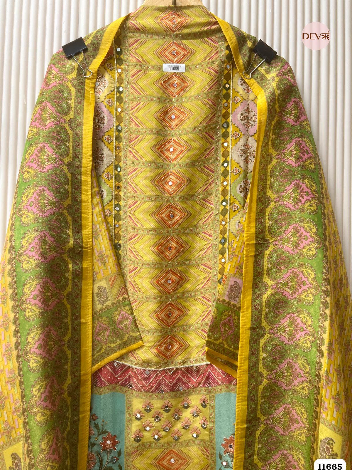 Yellow Tissue Silk Unstitched Printed Hand Embroidered -Set Of 3 {11665}