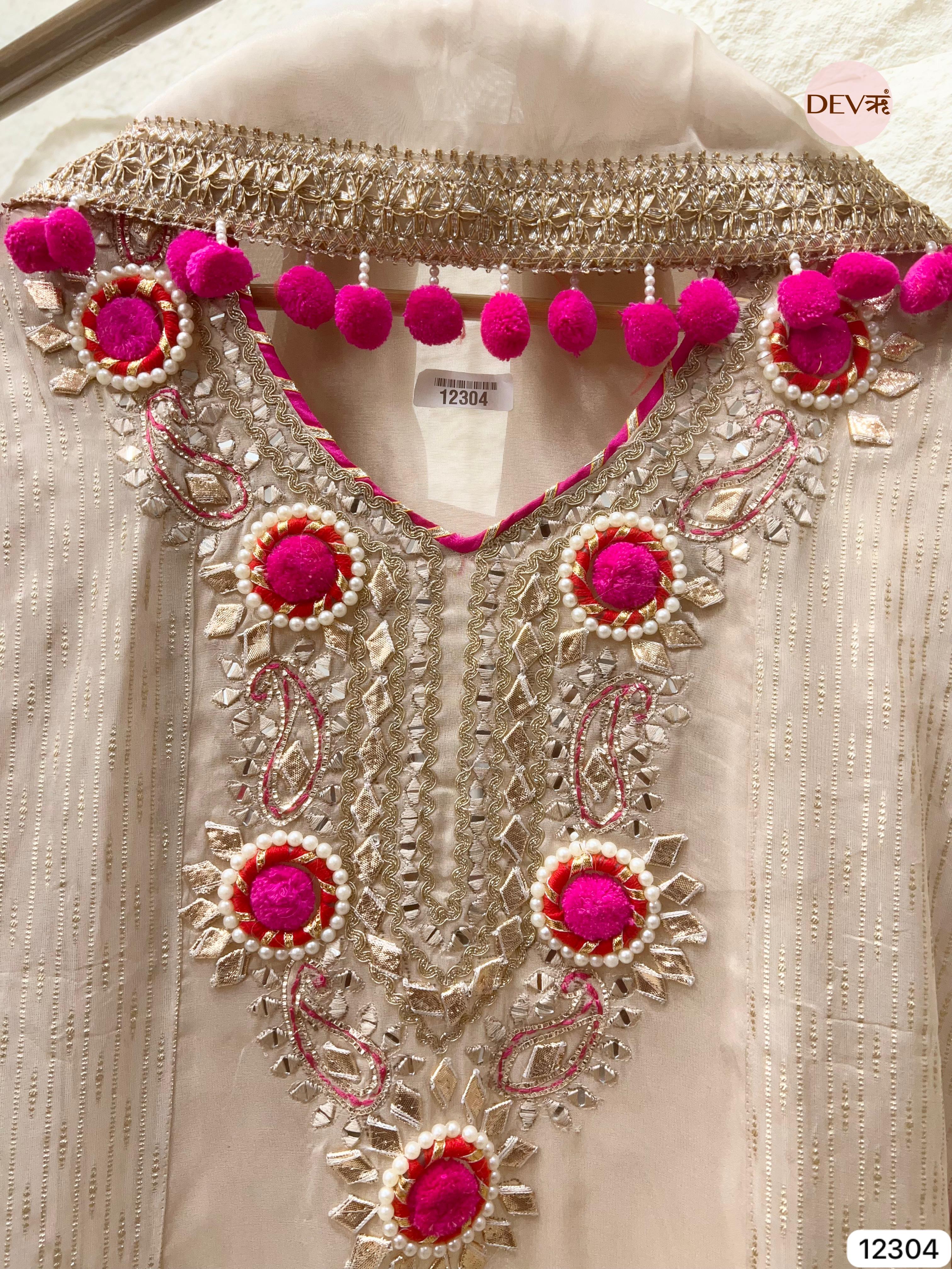 Ivory Pink Tissue Silk Embroidered Unstitched 3-Piece Suit (Devri – D.No 12304)