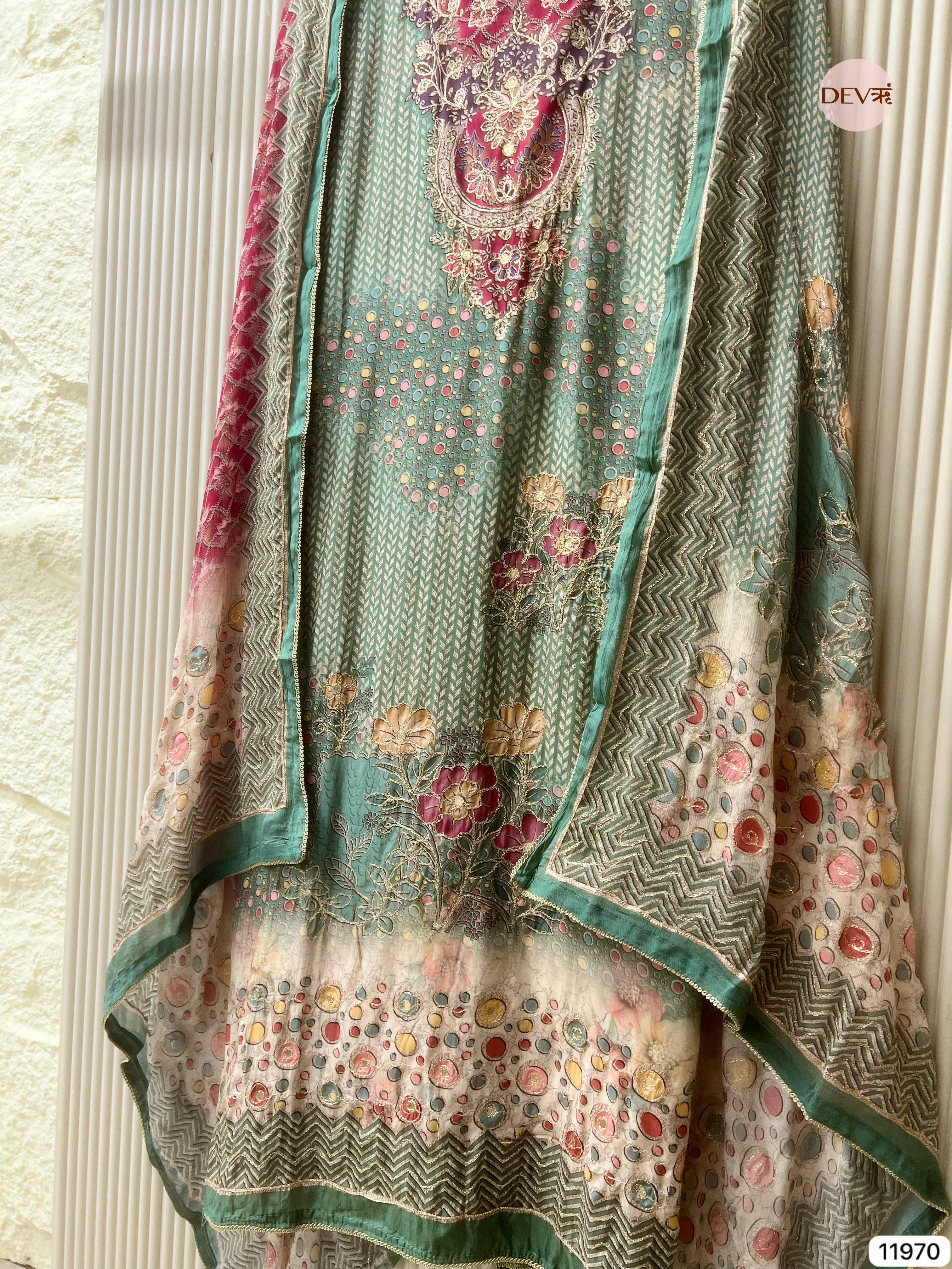 {11970} Green Pure Muslin Unstitched Printed -Set Of 3