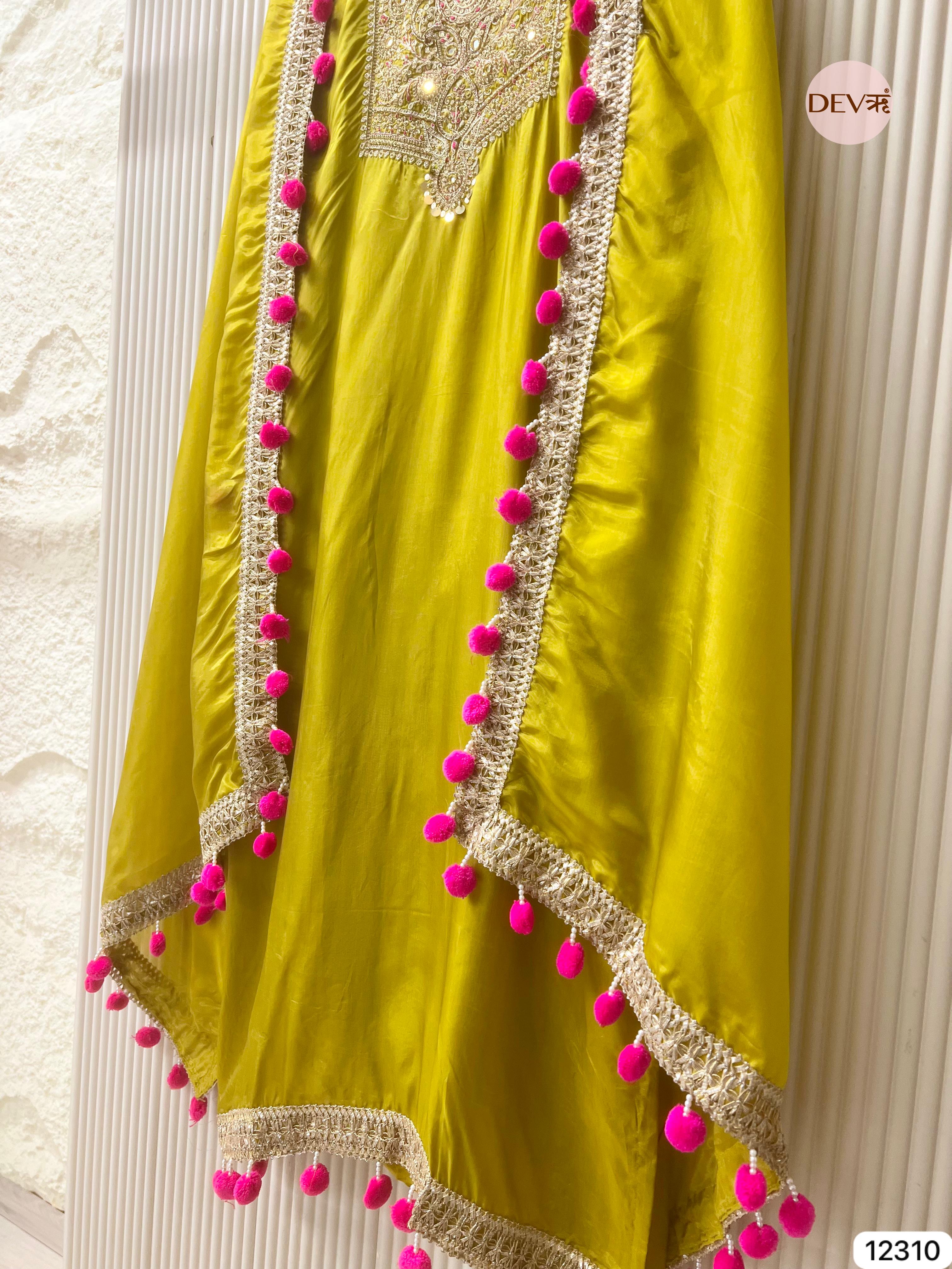 Lime Green Glass Organza Embroidered Unstitched 3-Piece Suit (Devri – D.No 12310)
