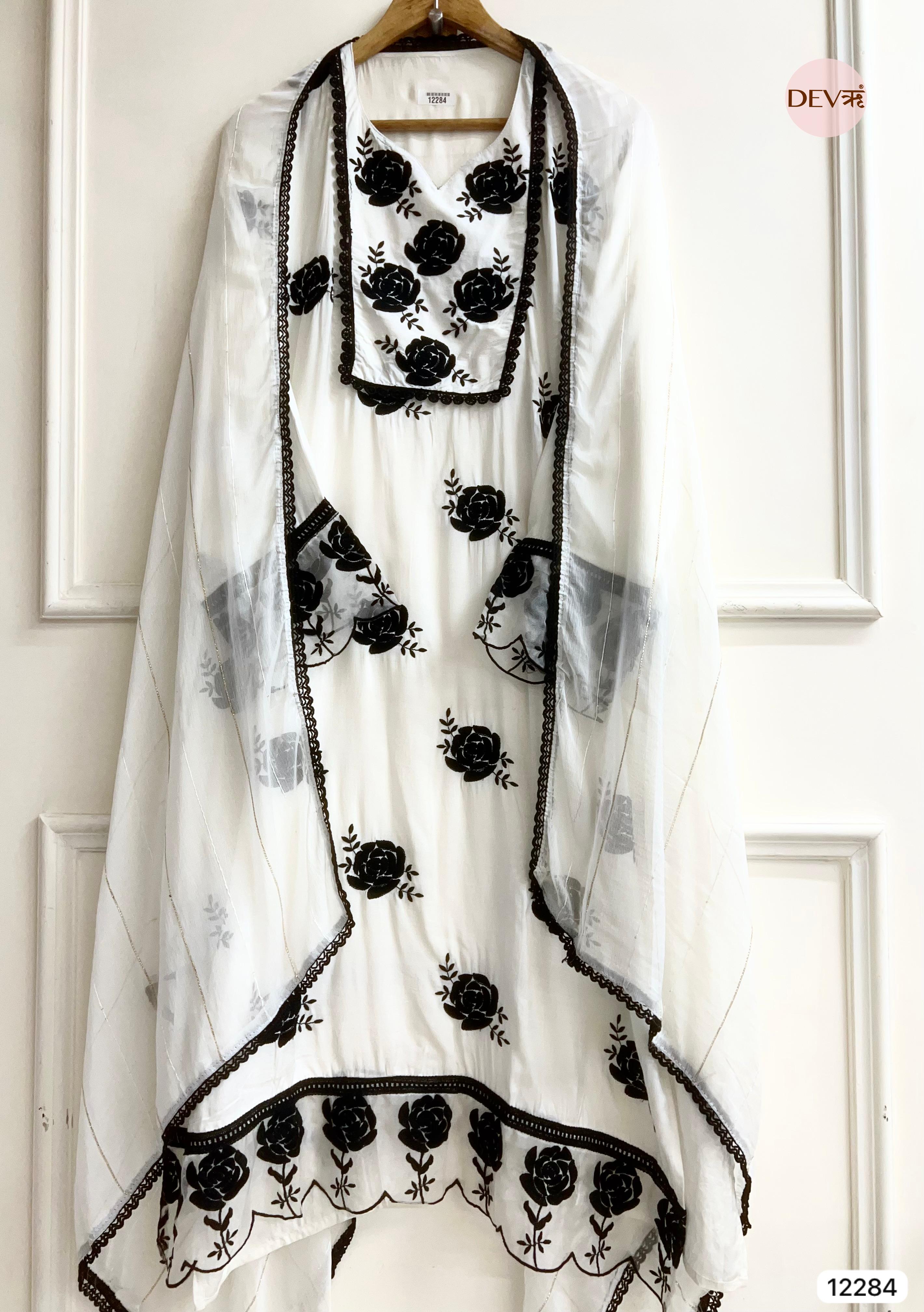 Ivory Muslin Embroidered Unstitched 3-Piece Suit (Devri – D.No 12284)