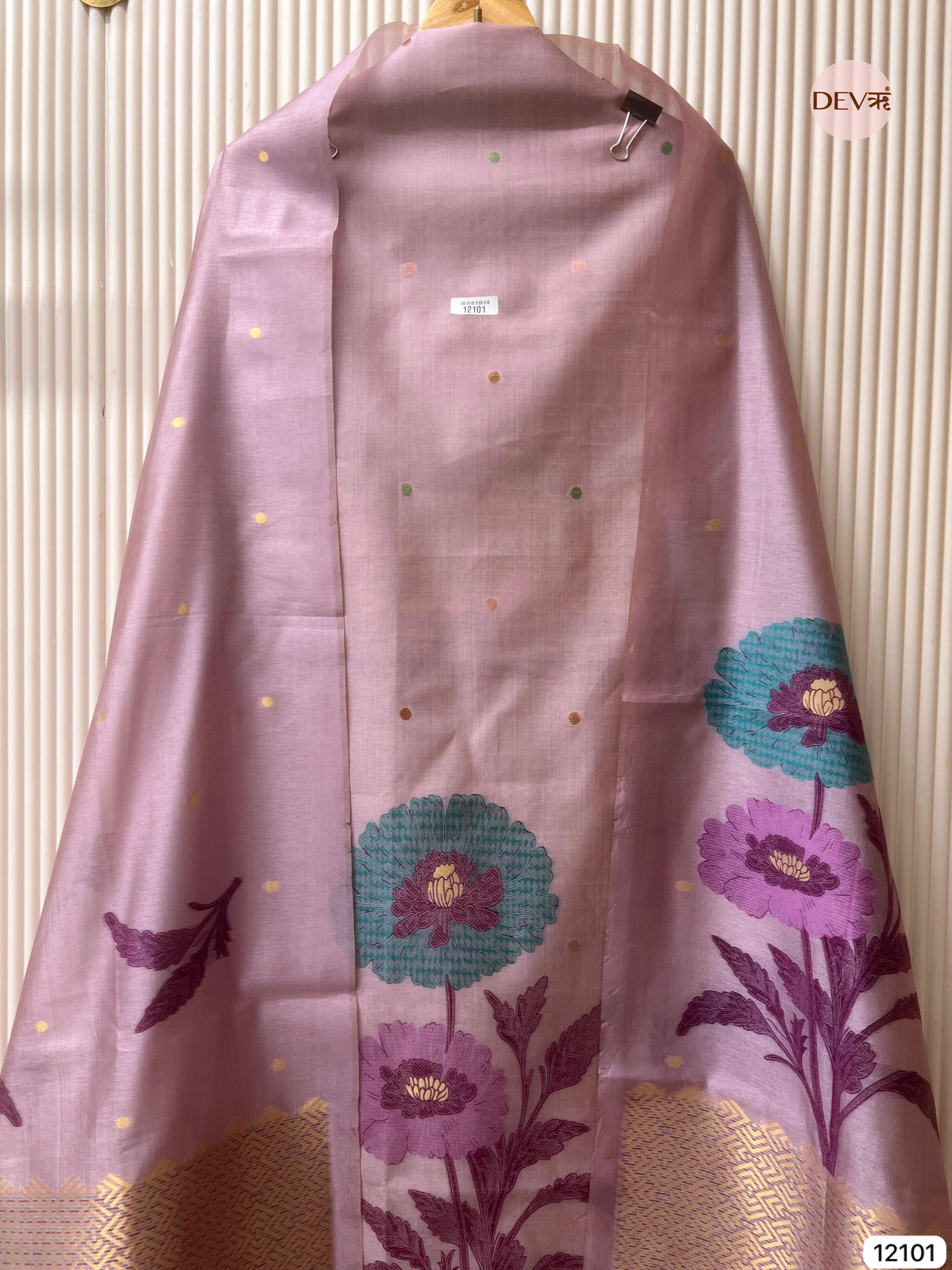Pink Banarasi Khadi Silk Unstitched -Set Of 3 - {12101}