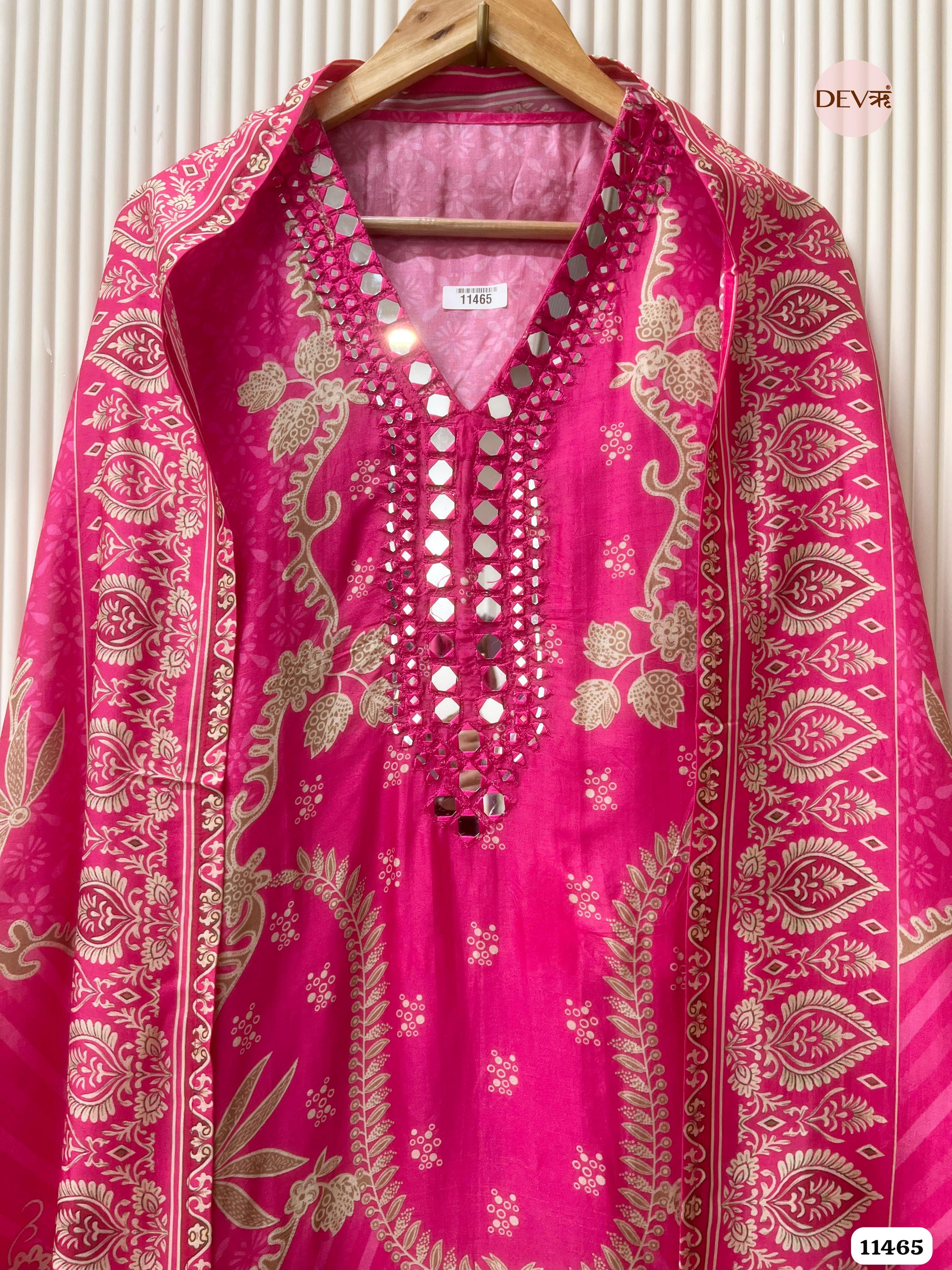 Pink Russian Silk Printed Hand Embroidered -Set Of 3 {11465}