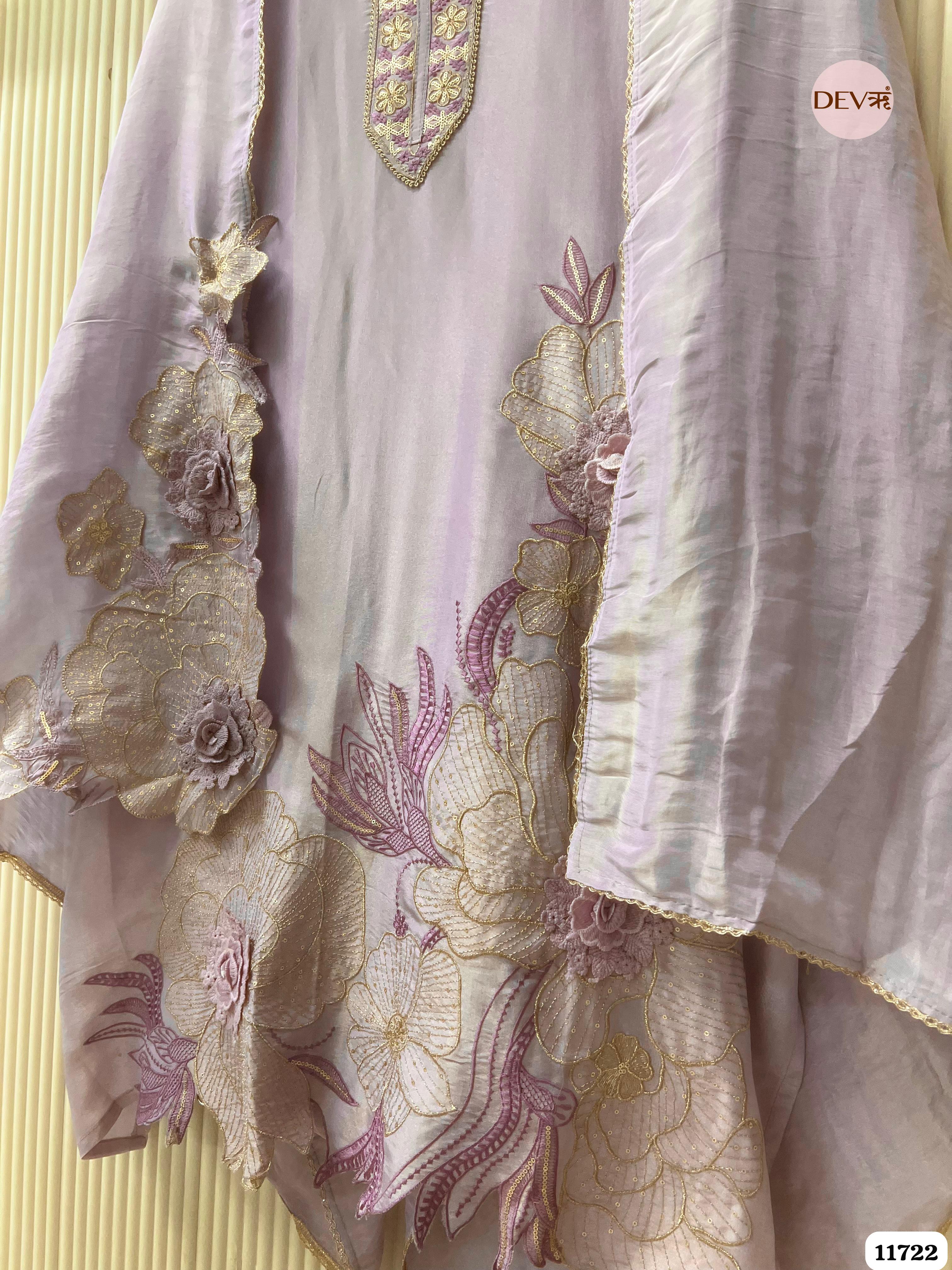 Light Purple Tissue Shimmer Silk Unstitched Embroidered -Set Of 3- {11722}