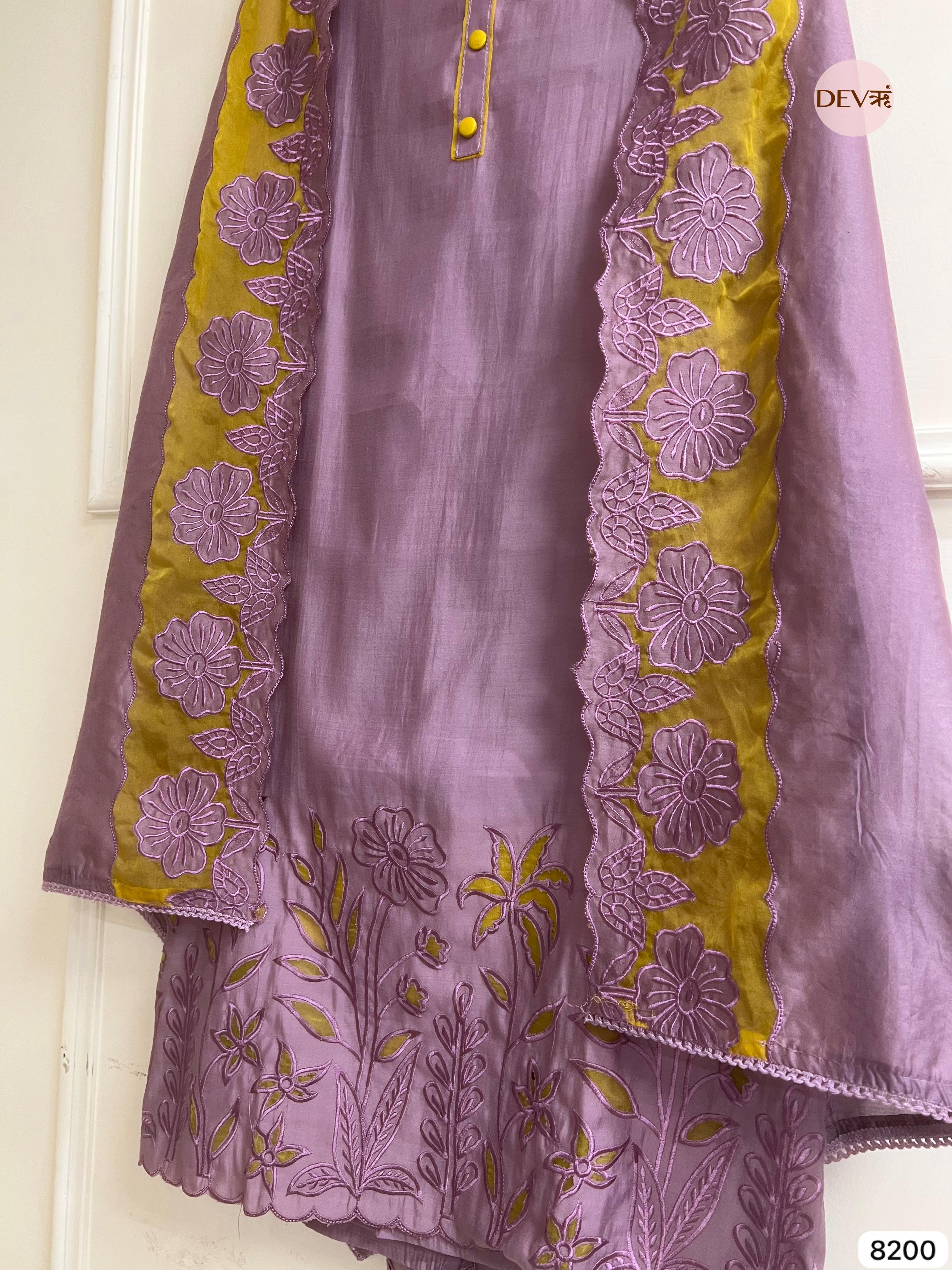 Purple Modal Silk Unstitched Cutwork Embroidered -Set Of 3 - {8200}