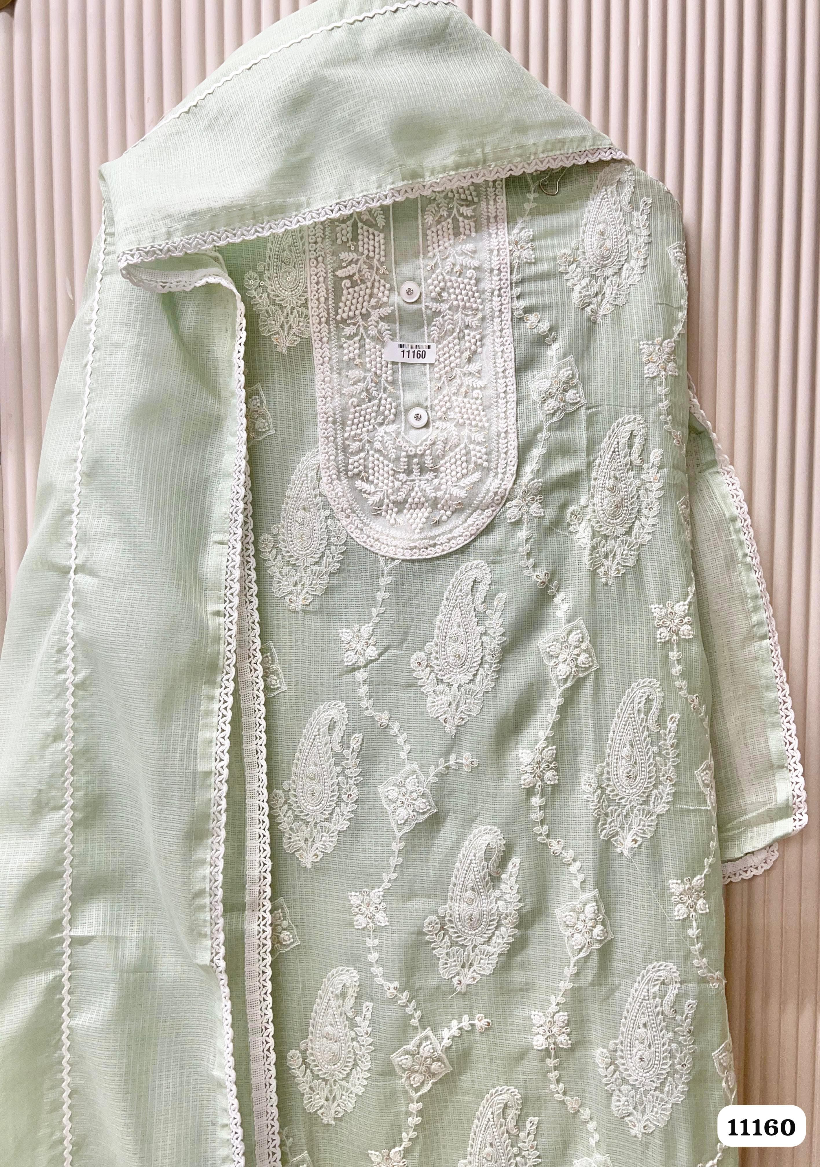 Green Kota Unstitched Embroidered -Set Of 3