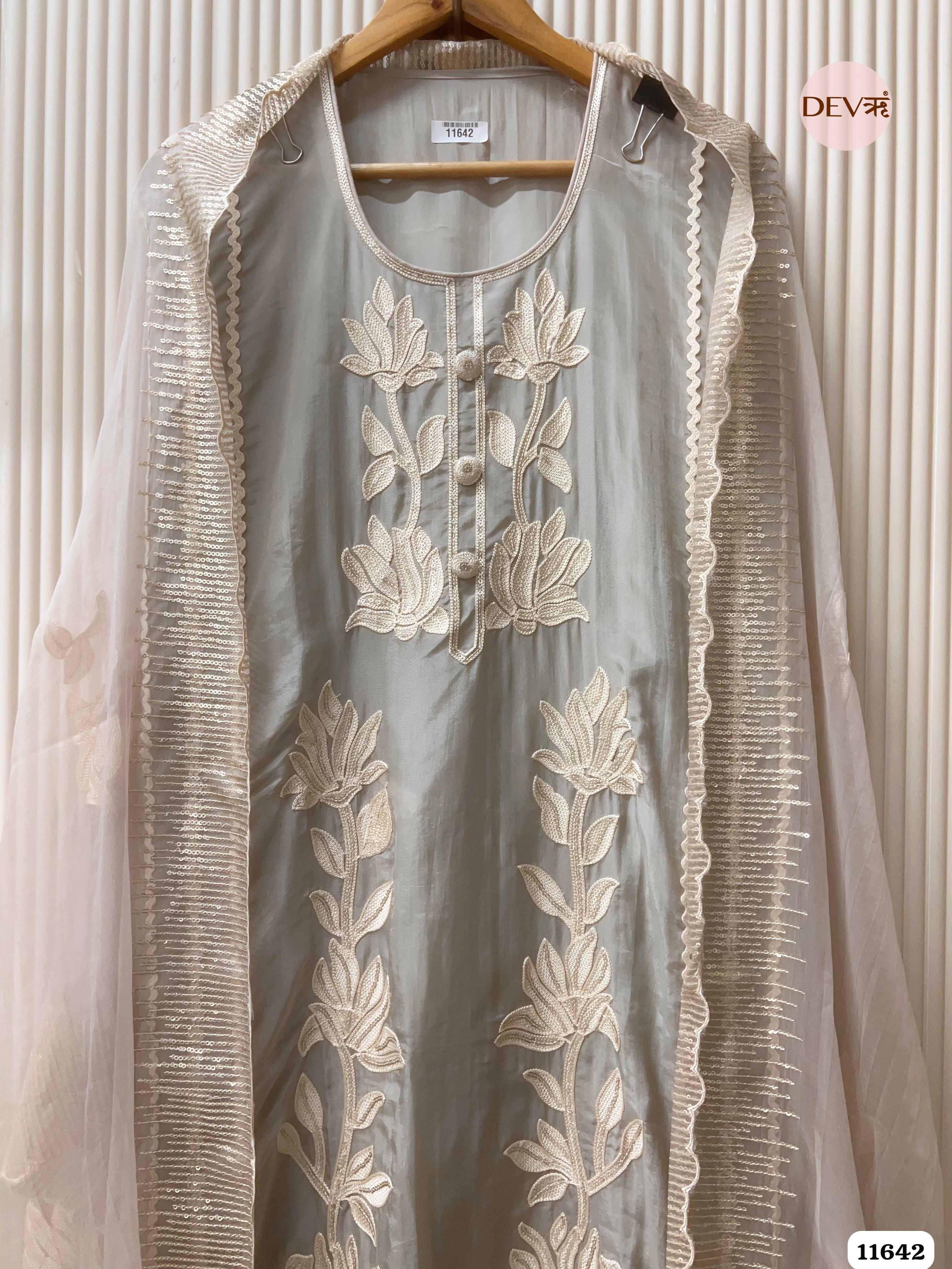 Light Grey Organza Silk Unstitched Embroidered -Set Of 3