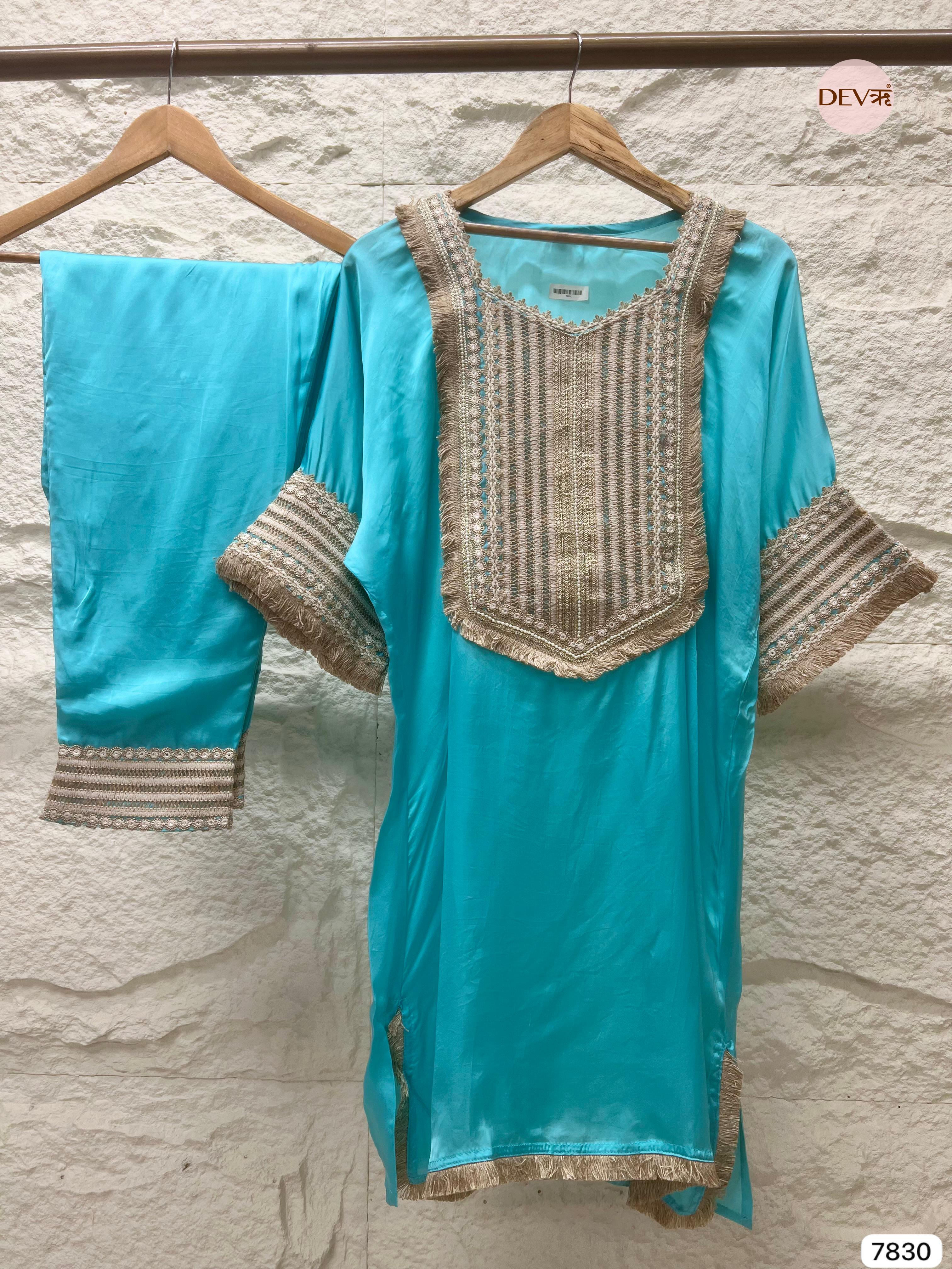 {7830} Blue Crepe Silk Stitched Embroidered -Set Of 2