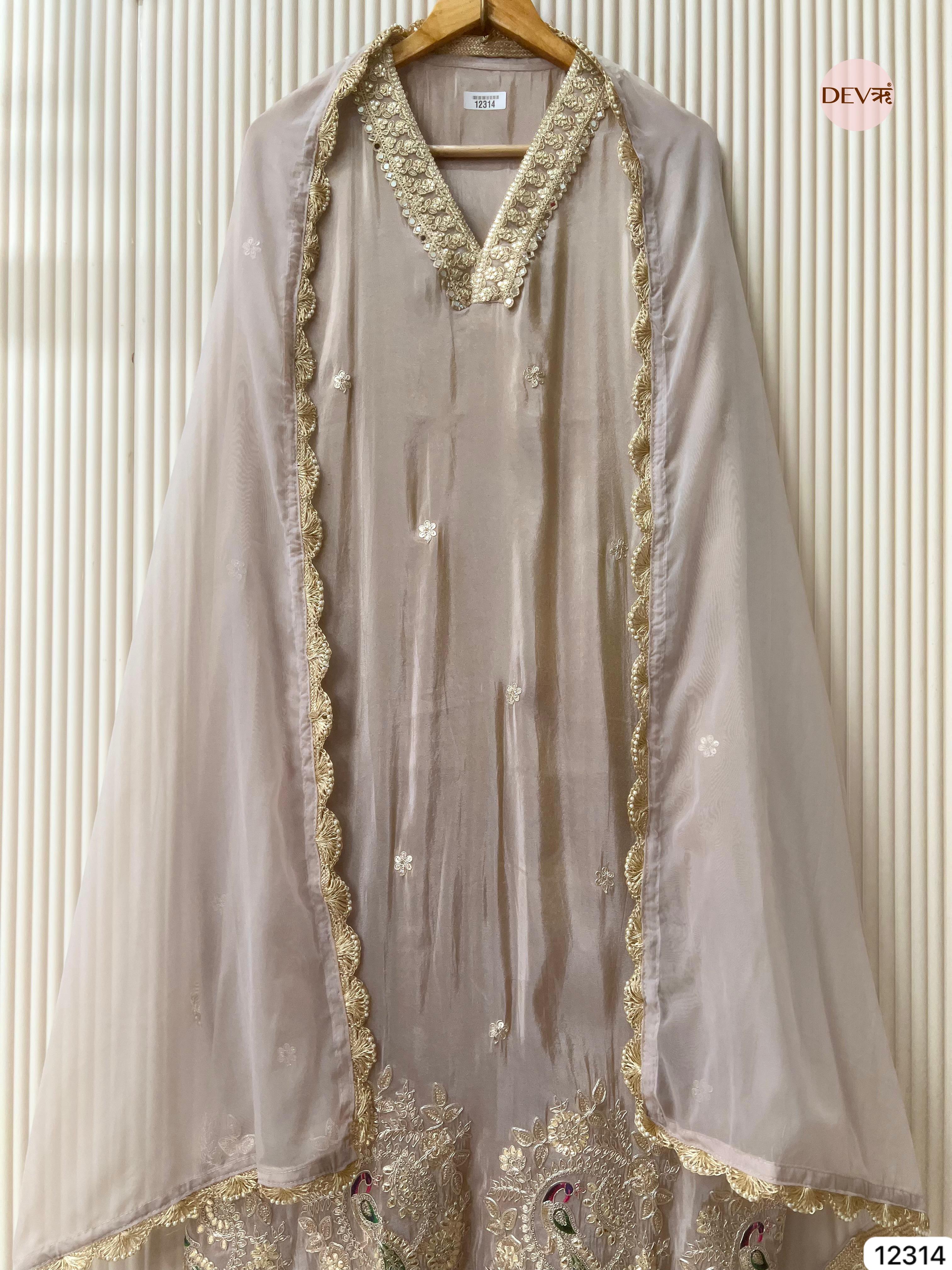 Mauve Grey Shimmer Silk Embroidered Unstitched 3-Piece Suit (Devri – D.No 12314)