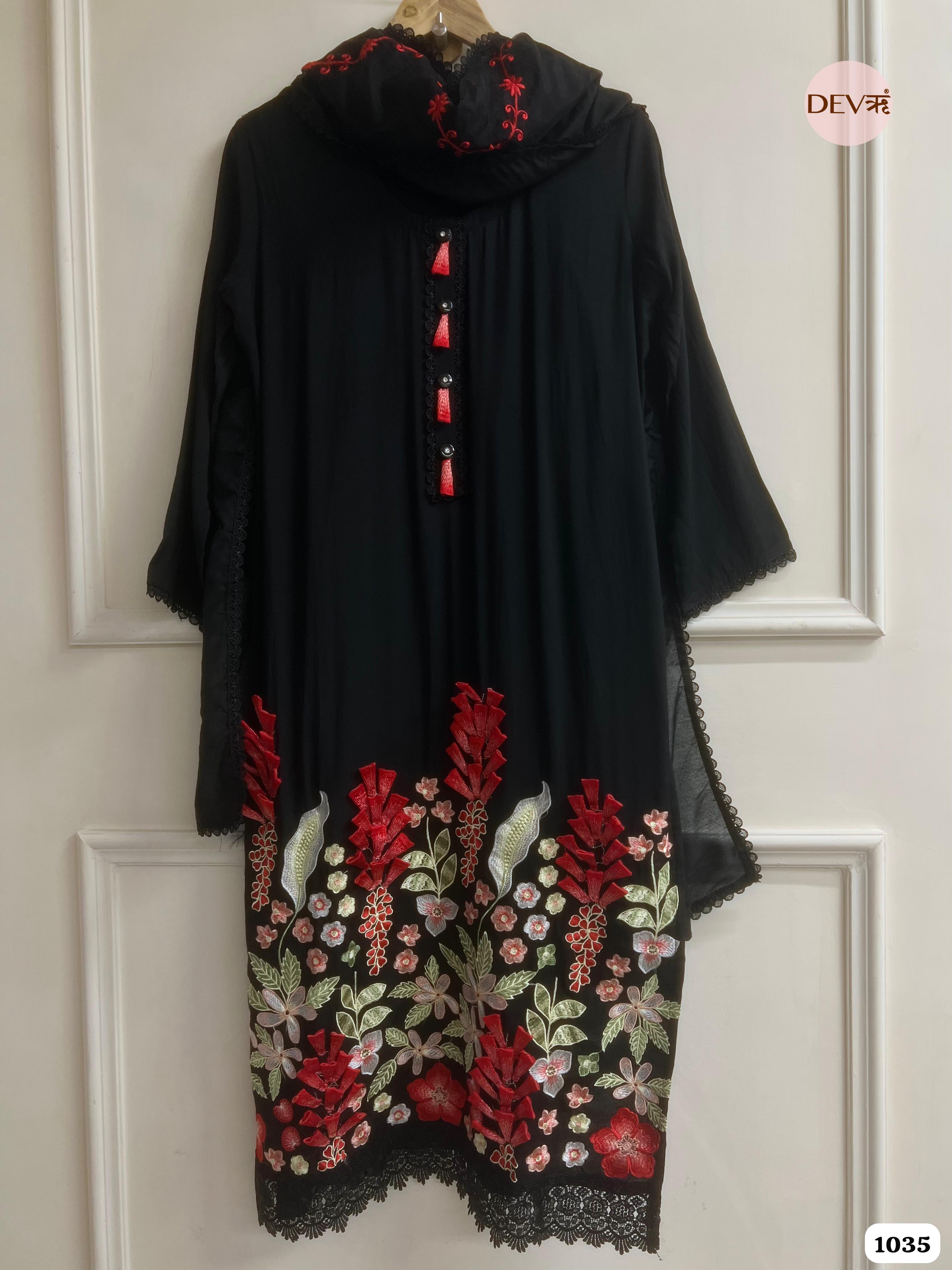 Black Muslin Stiched Embroidered -Set Of 3