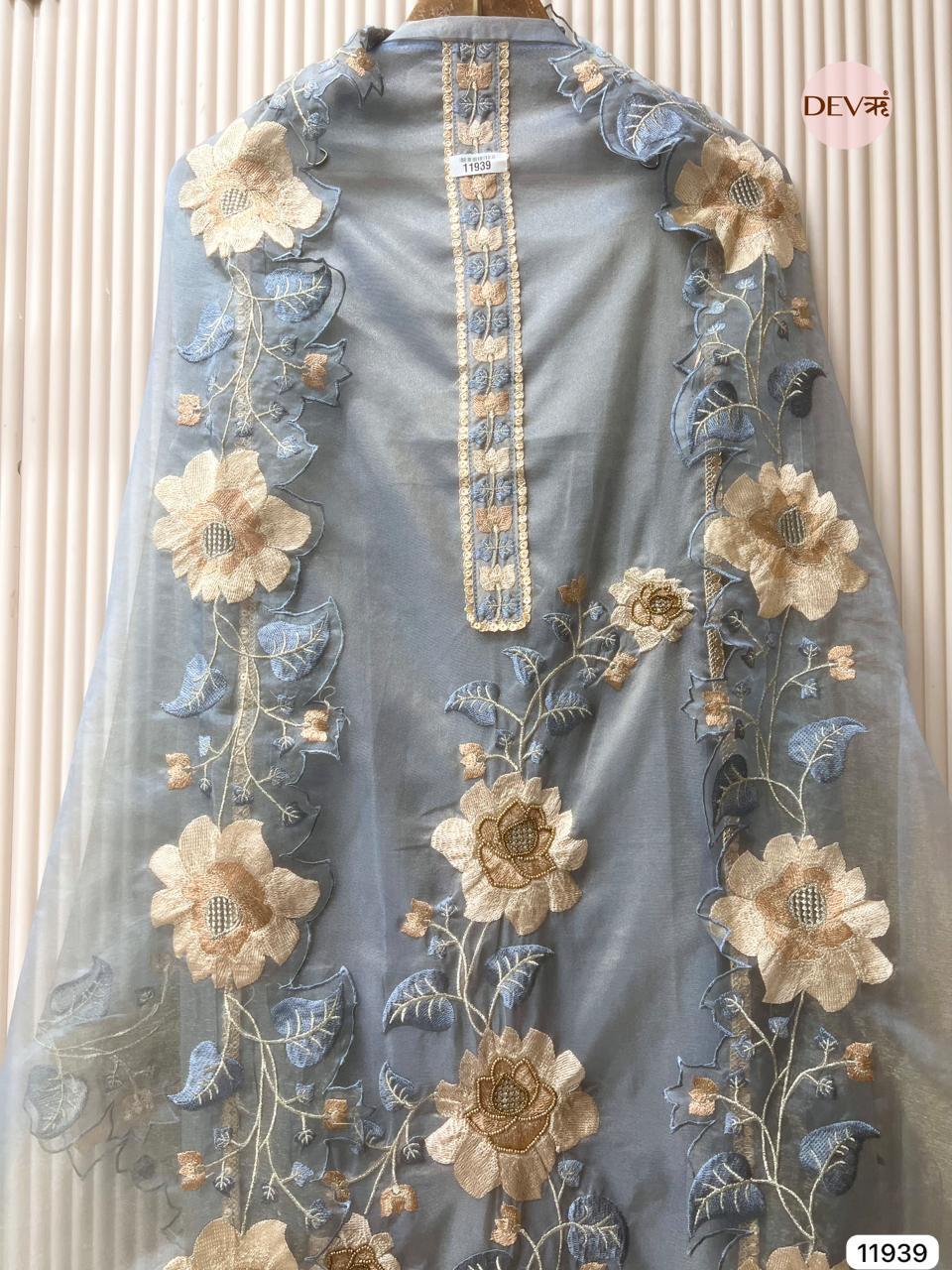Blue Tissue Shimmer Embroidered Unstitched 3-Piece Suit (Devri – D.No 11939)