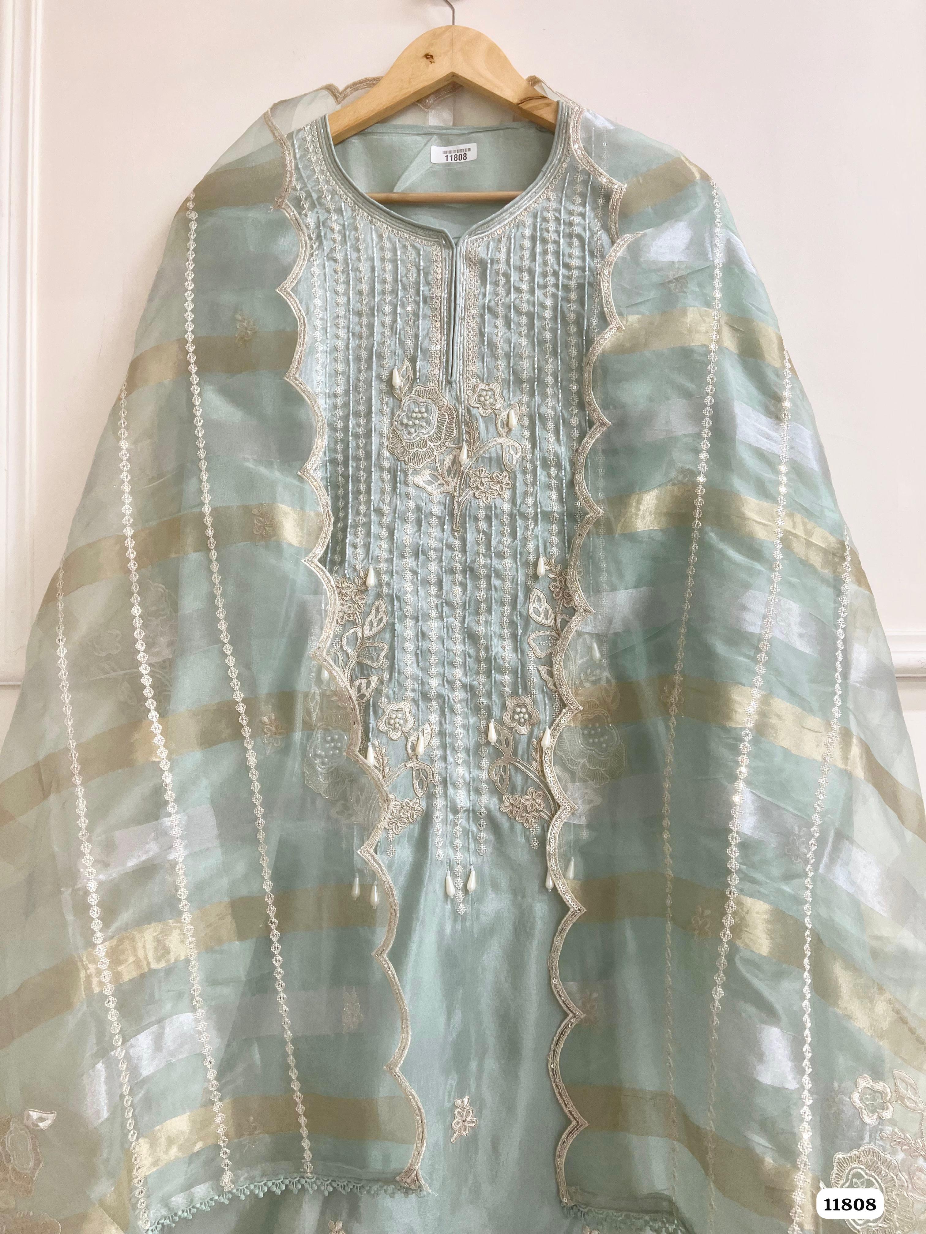 Ferozeah Tissue  Silk Unstitched Hand Embroidered -Set Of 3 {11808}