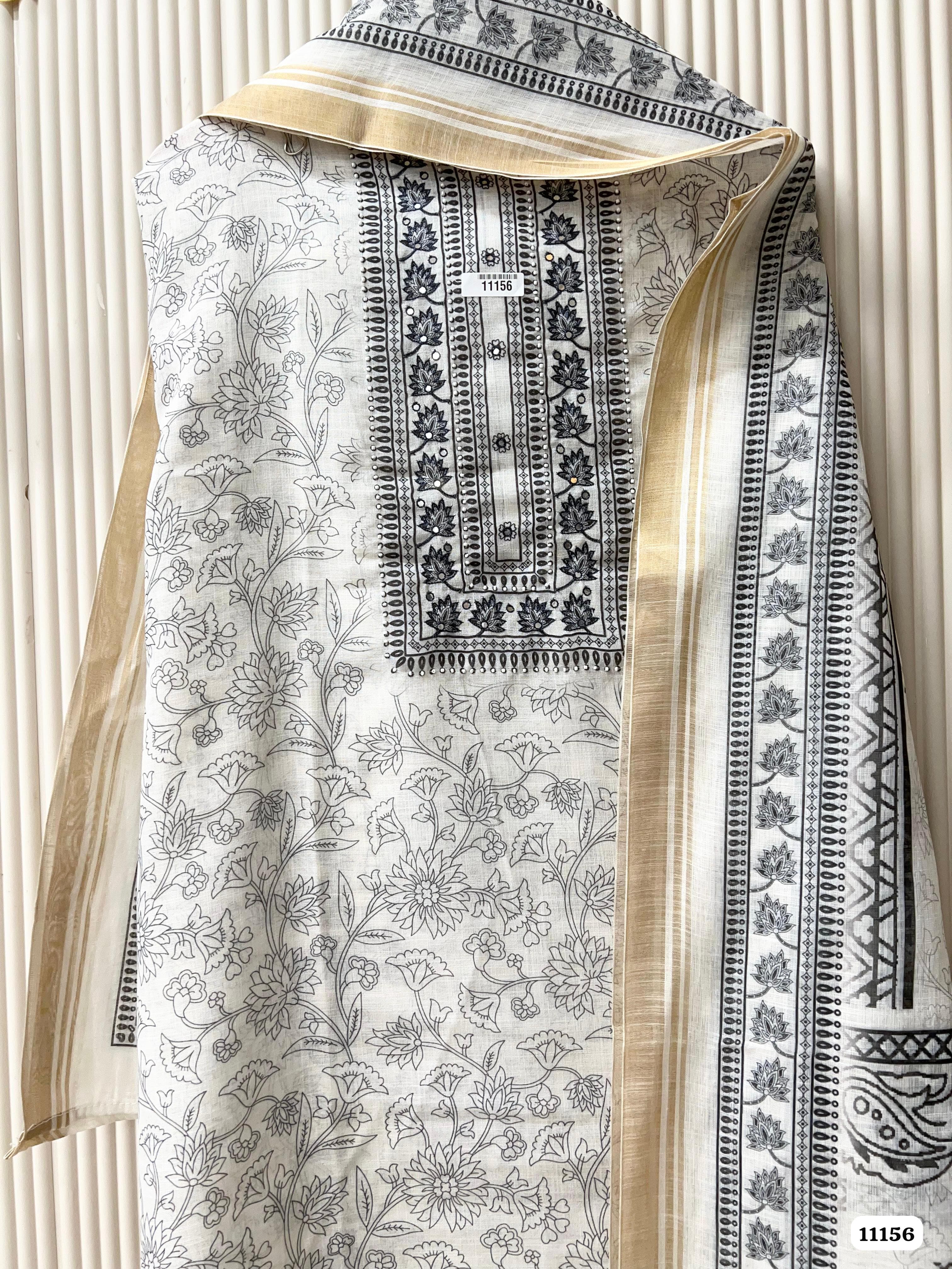 Linen Cotton Printed Unstitched - Set Of 3 {11156}