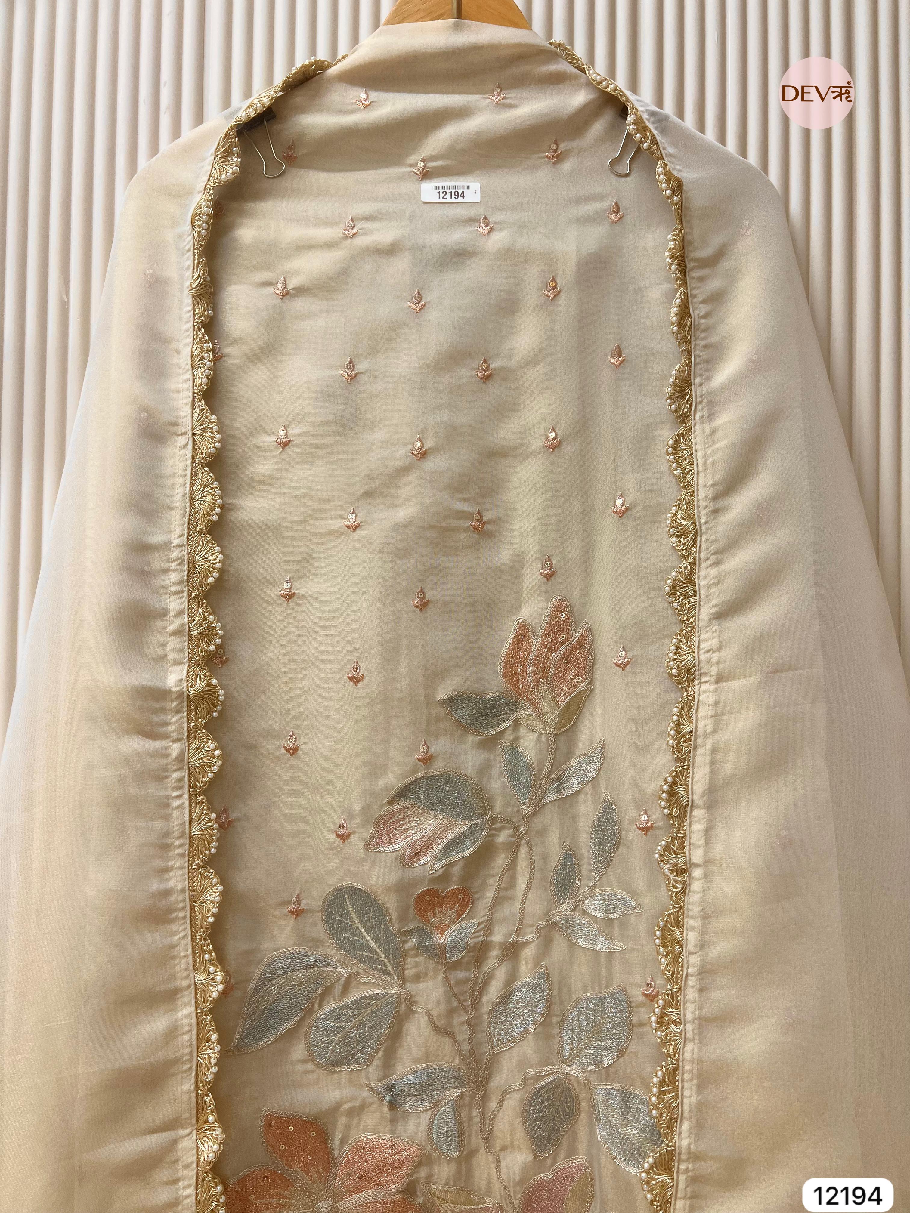 Off white Pure Shimmer Silk Unstitched -Set Of 3 - {12194}