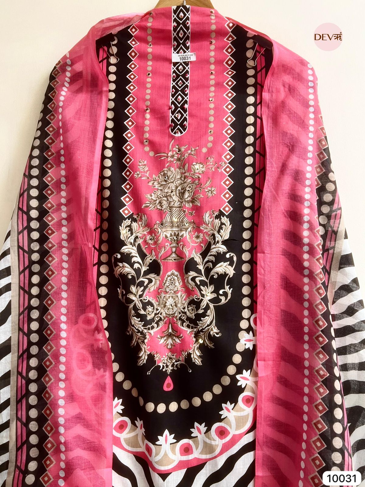 Pink Cotton Printed Unstitched -Set Of 3 - {10031}