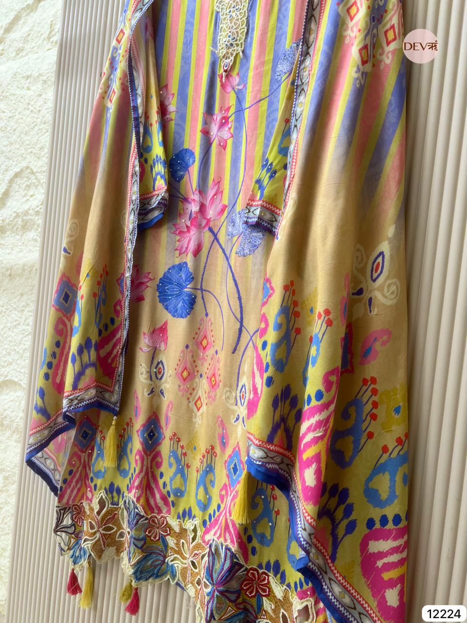 Multicolour Muslin Printed Unstitched 3-Piece Suit (Devri – D.No 12224)