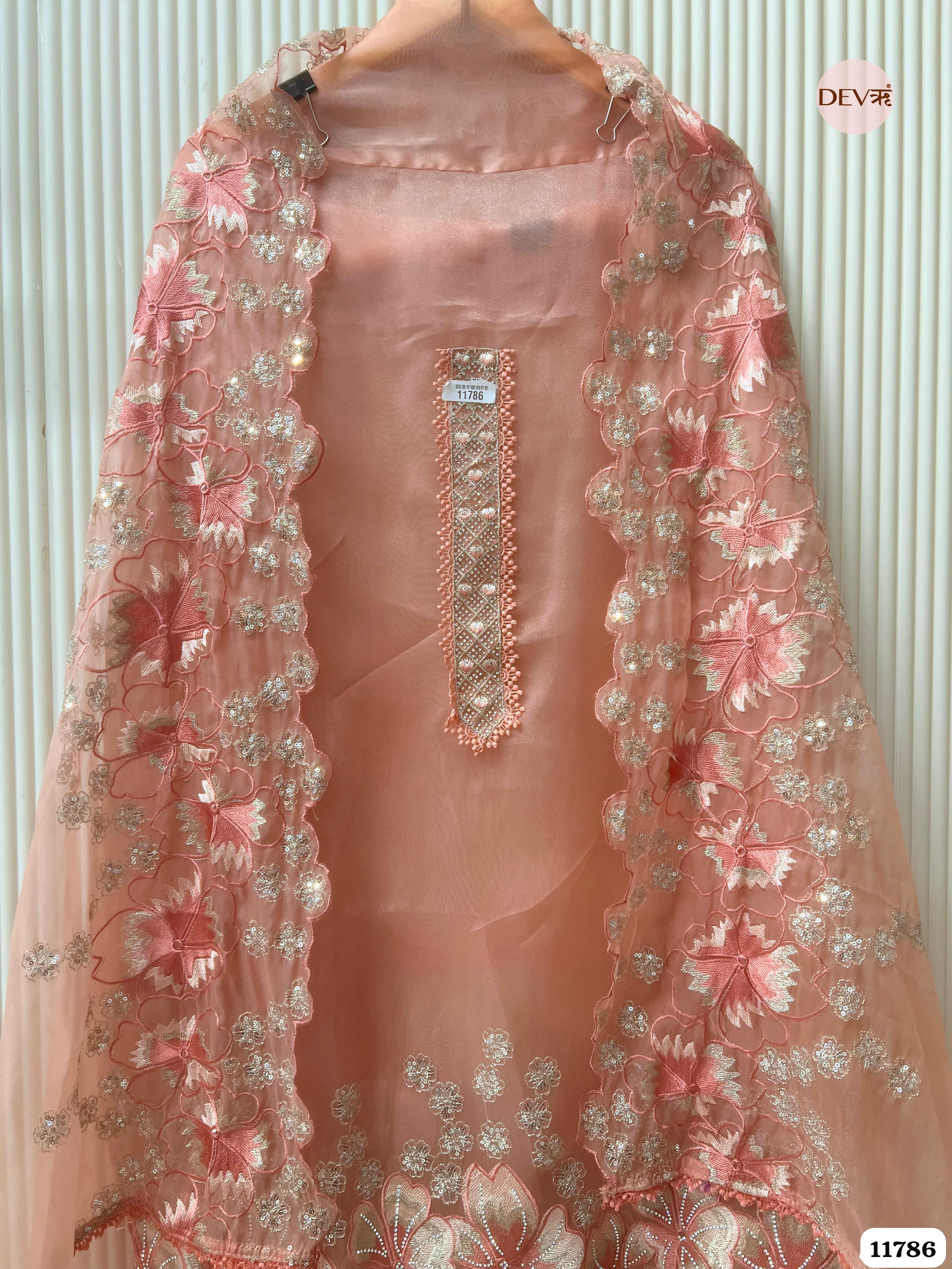 Pink Tissue Organza Silk Unstitched Embroidered -Set Of 3