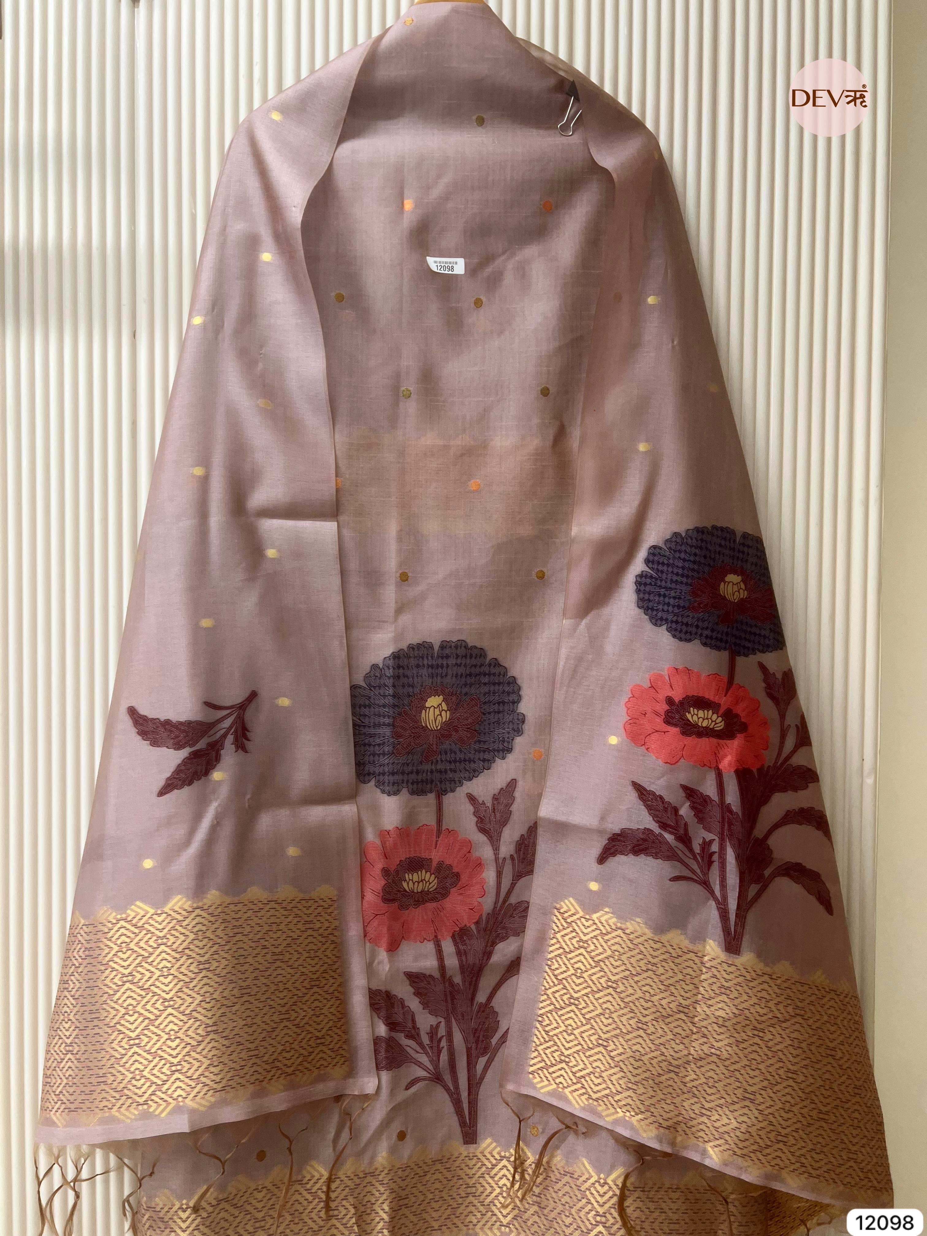 Dusty Pink  Banarasi Khadi Silk Unstitched -Set Of 3 - {12098}