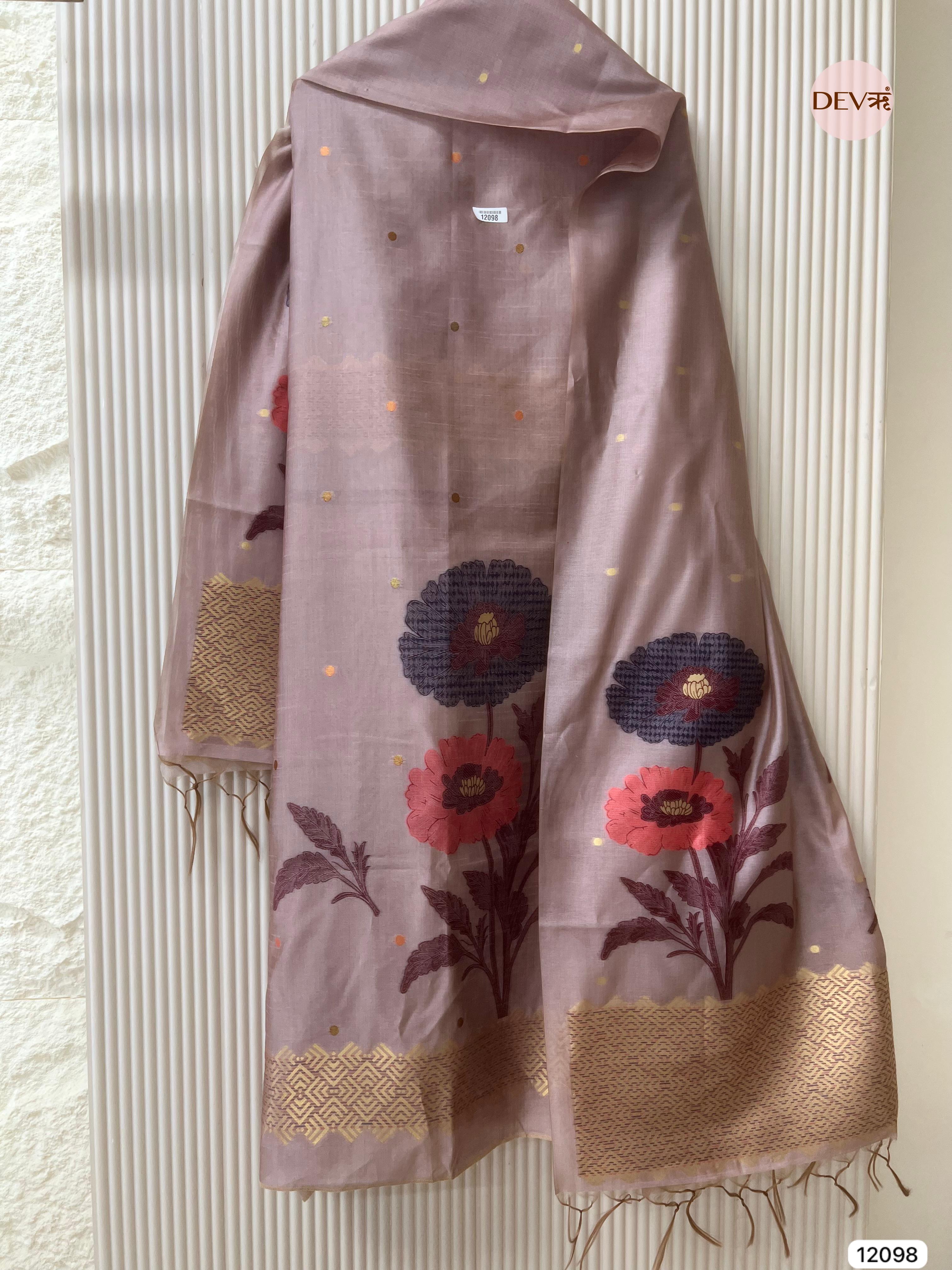 Dusty Pink  Banarasi Khadi Silk Unstitched -Set Of 3 - {12098}