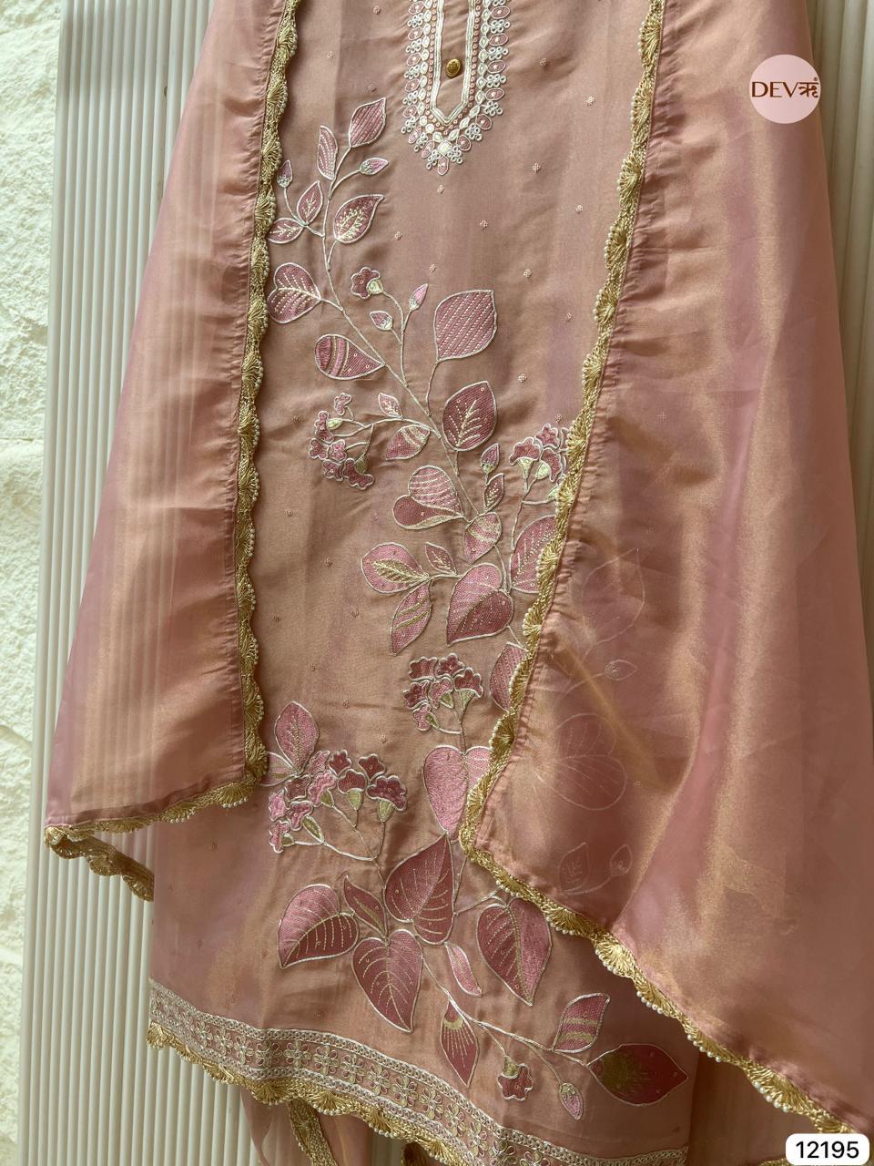Rose Pink Shimmer Silk Embroidered Unstitched 3-Piece Suit (Devri – D.No 12195)