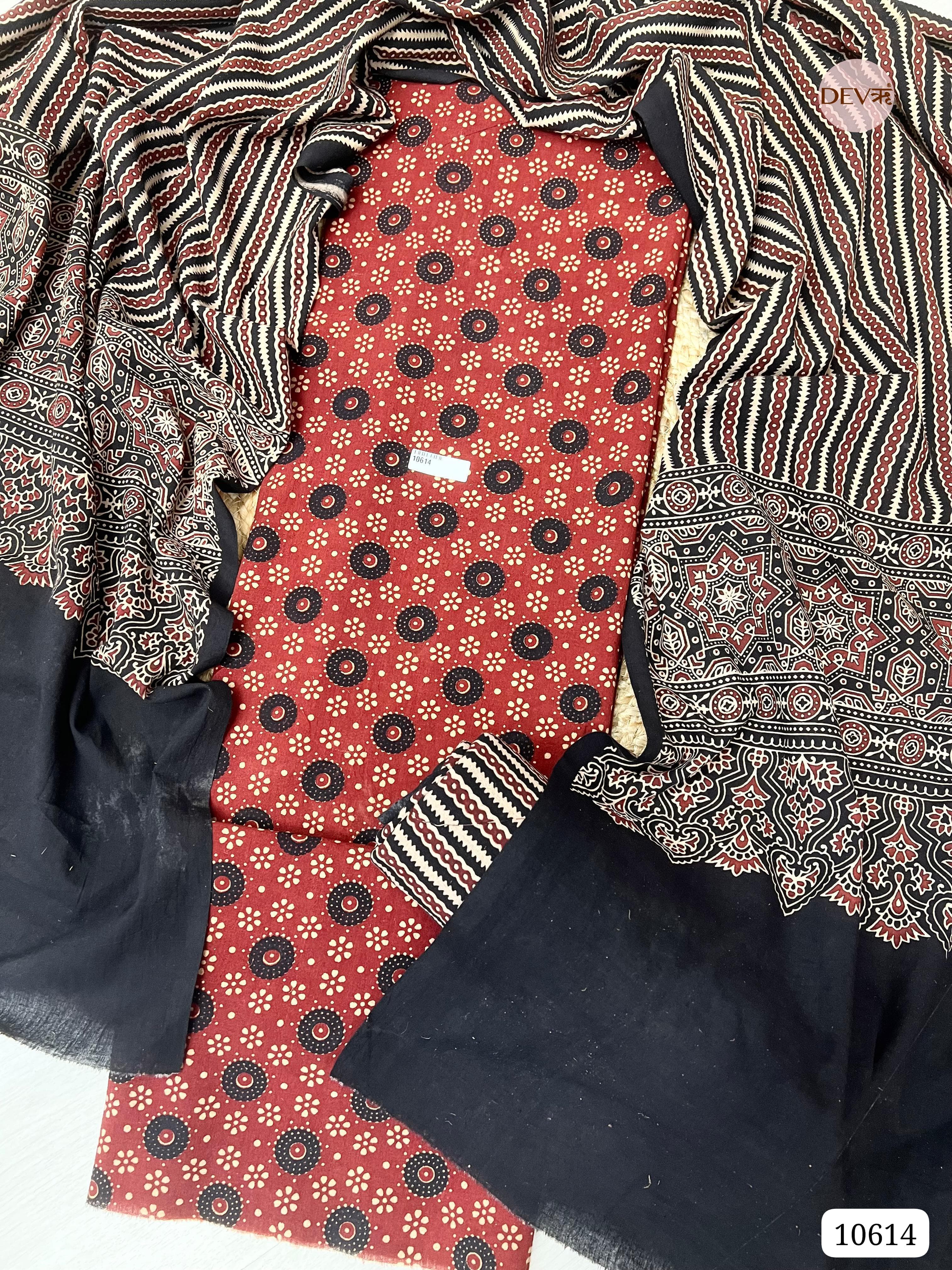 Maroon Cotton Unstitched Ajrak printed -Set Of 3