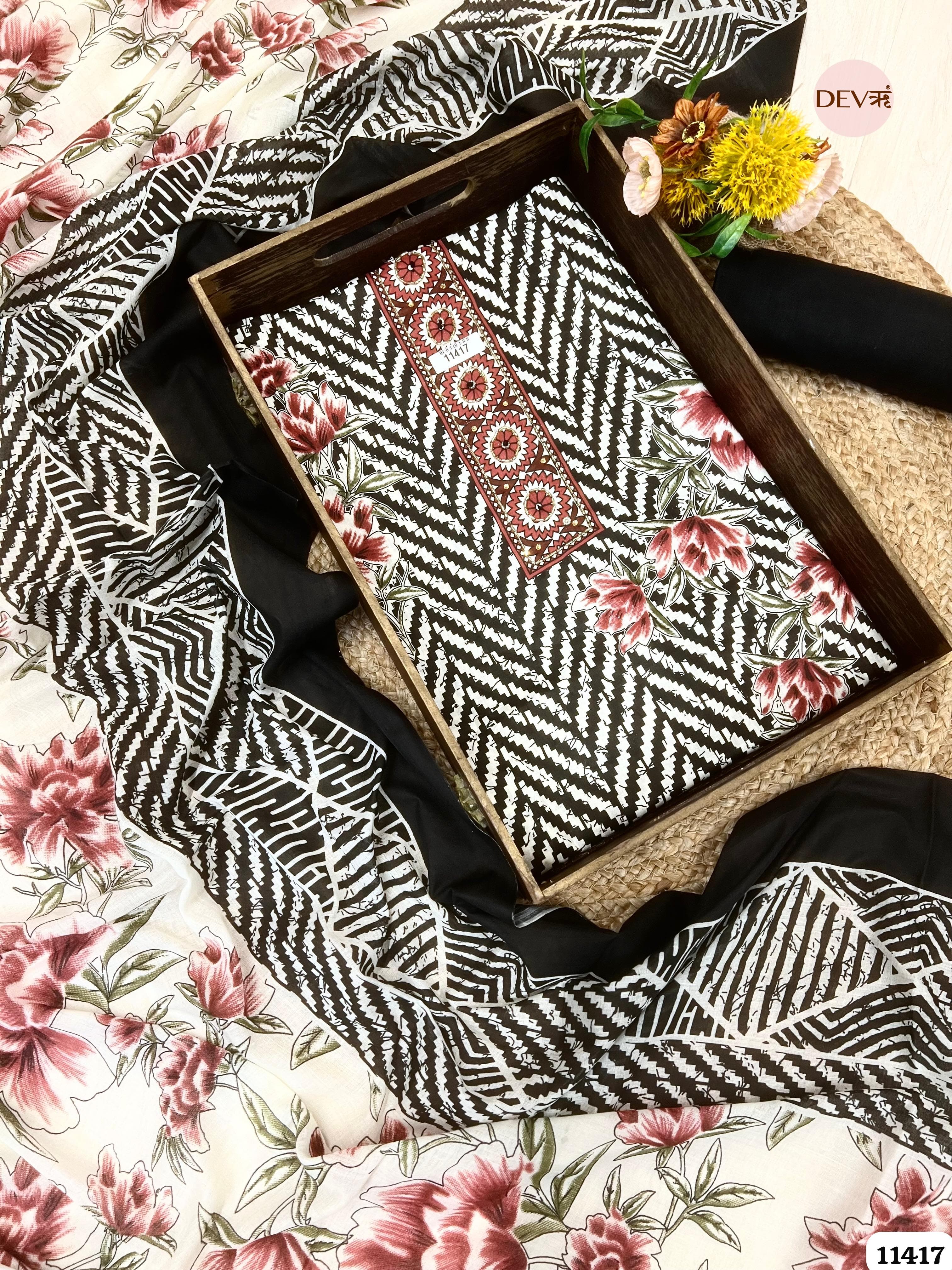 Black & White Printed Unstitched -Set Of 3 {11417}