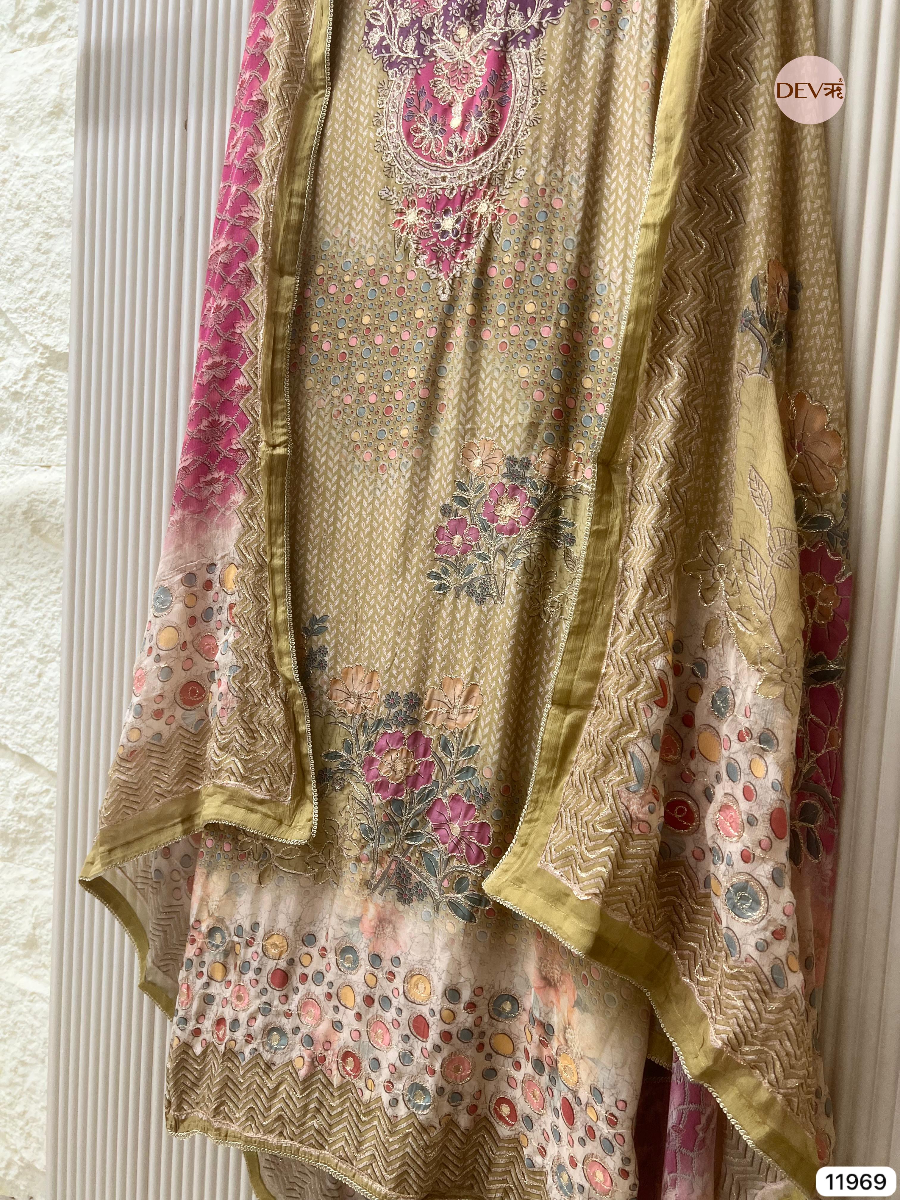 {11969} Yellow Pure Muslin Unstitched Printed -Set Of 3