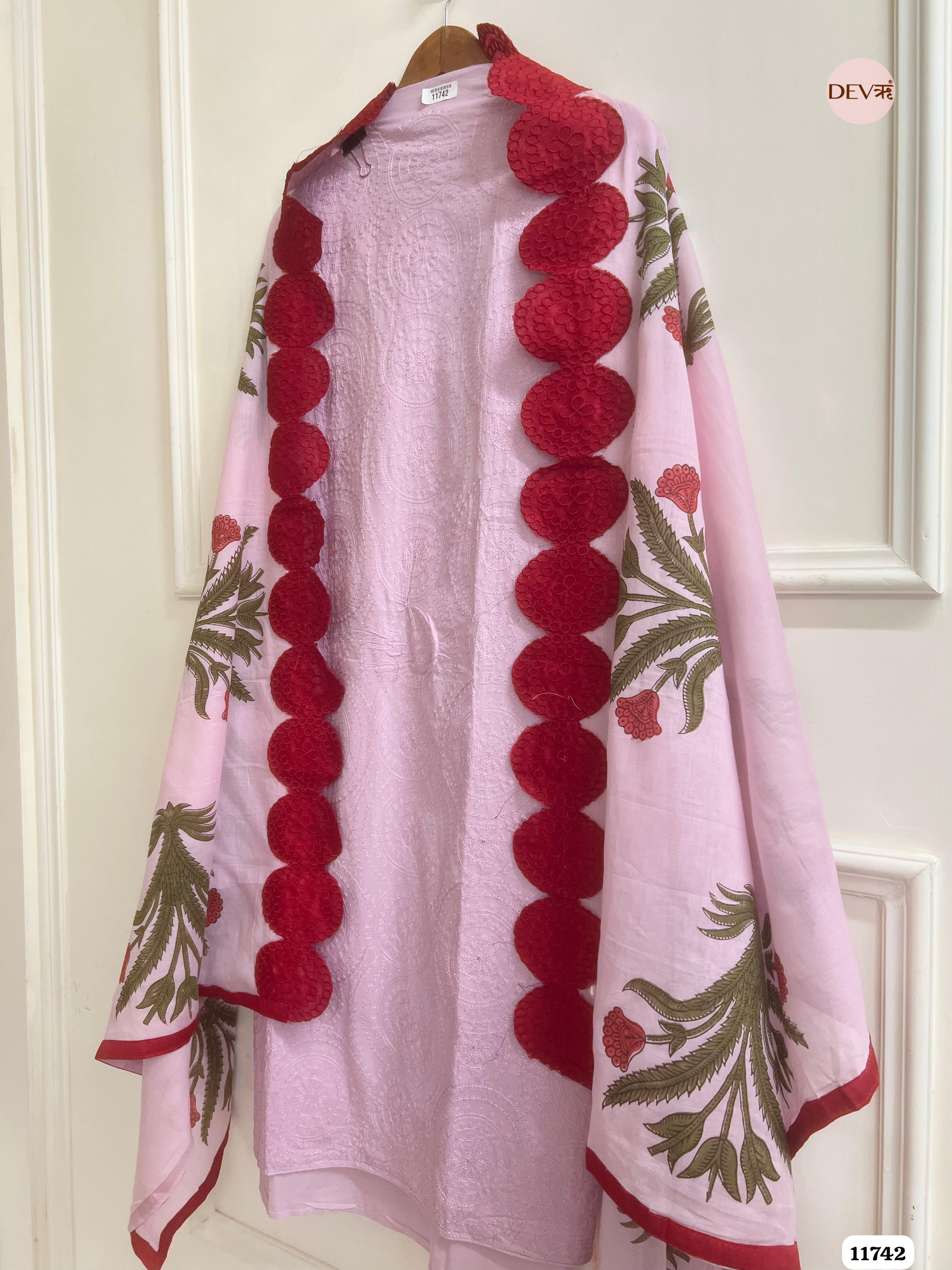 Light Purple Cotton Unstitched Embroidered -Set Of 3 {11742}
