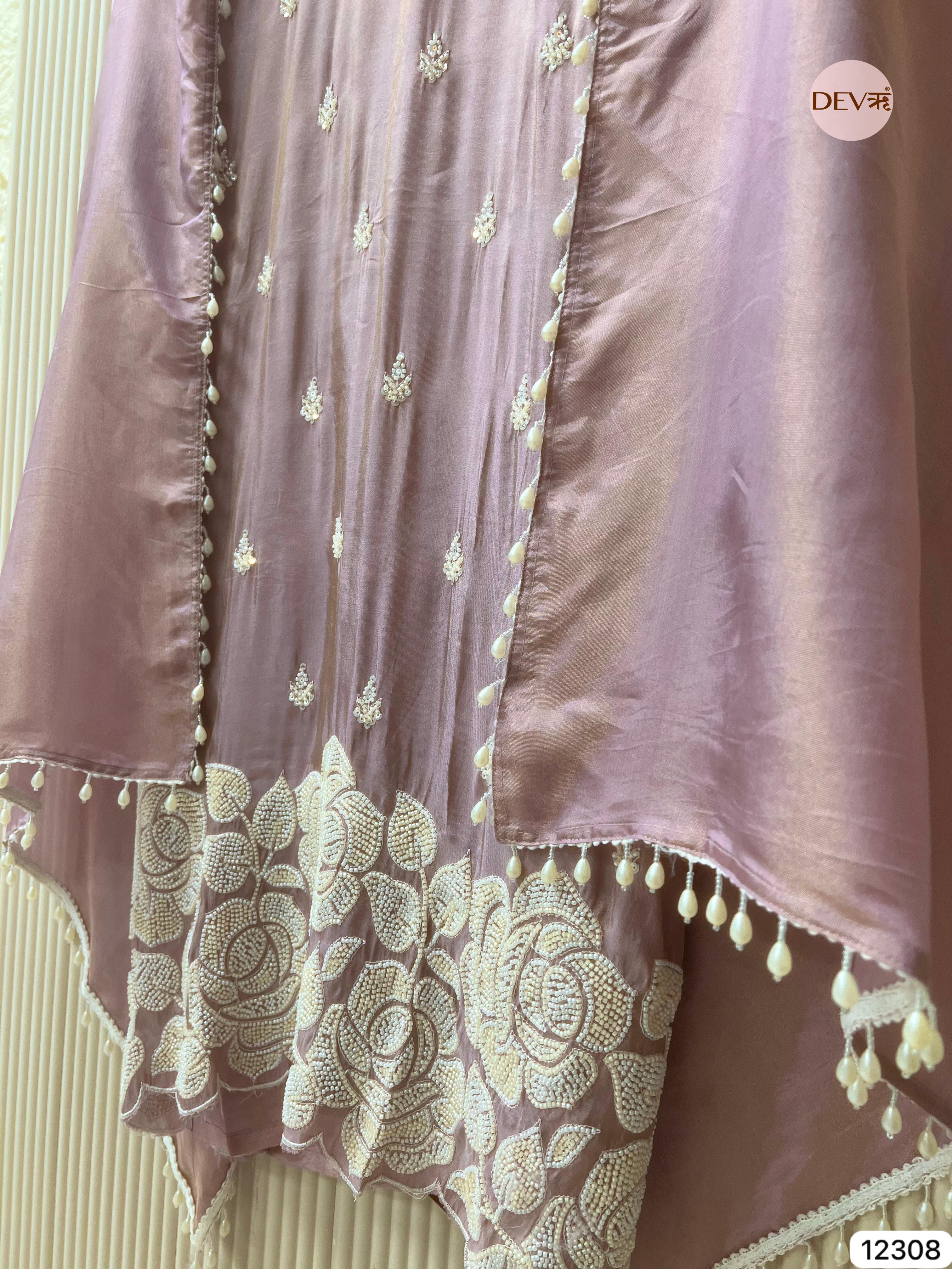 Dusty Mauve Shimmer Silk Embroidered Unstitched 3-Piece Suit (Devri – D.No 12308)