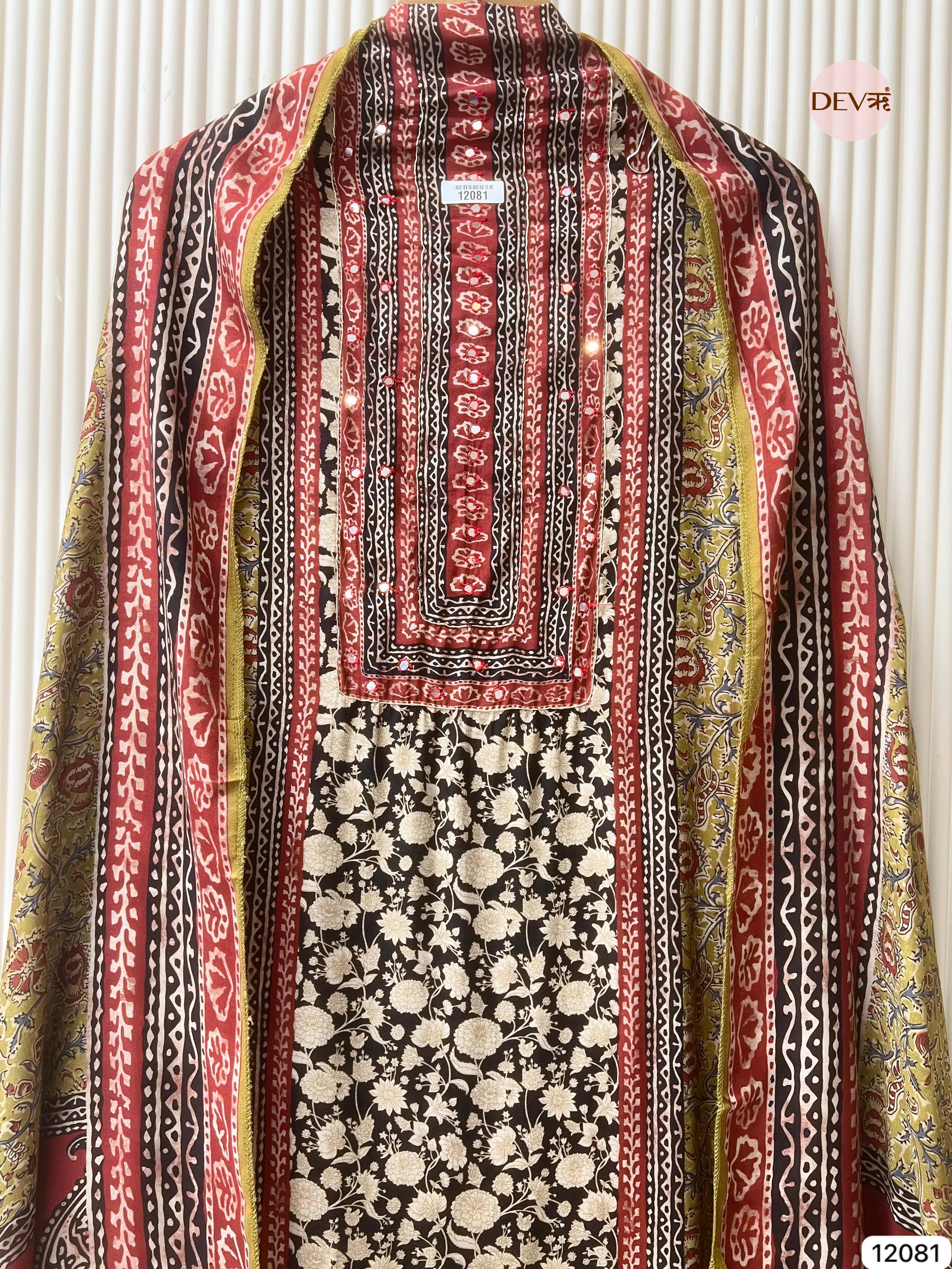 Multi colour Pure Muslin Unstitched Printed Embroidered -Set Of 3- {12081}