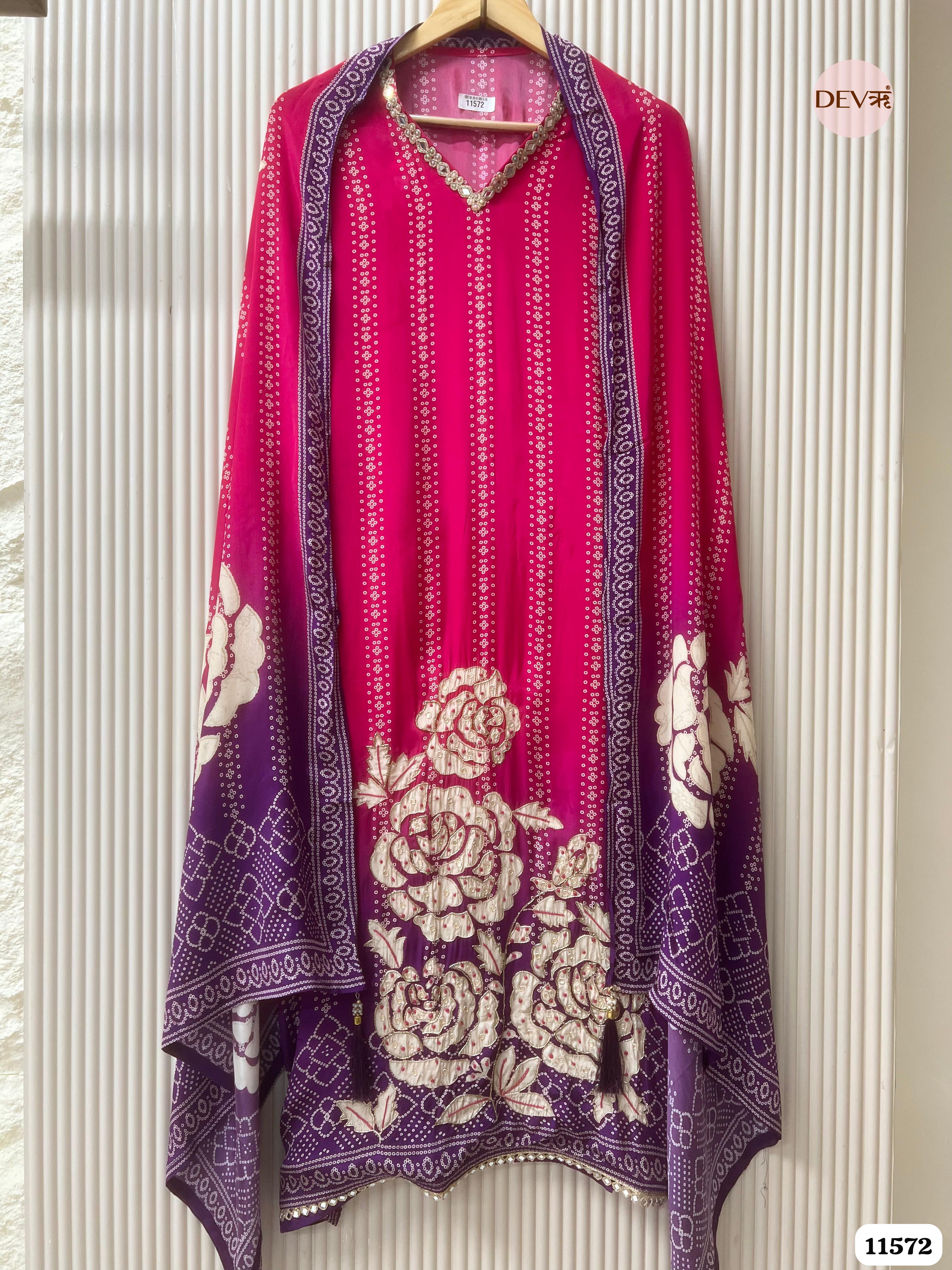 Pink Pure Russian Silk Printed Hand Embroidered -Set Of 3 {11572}