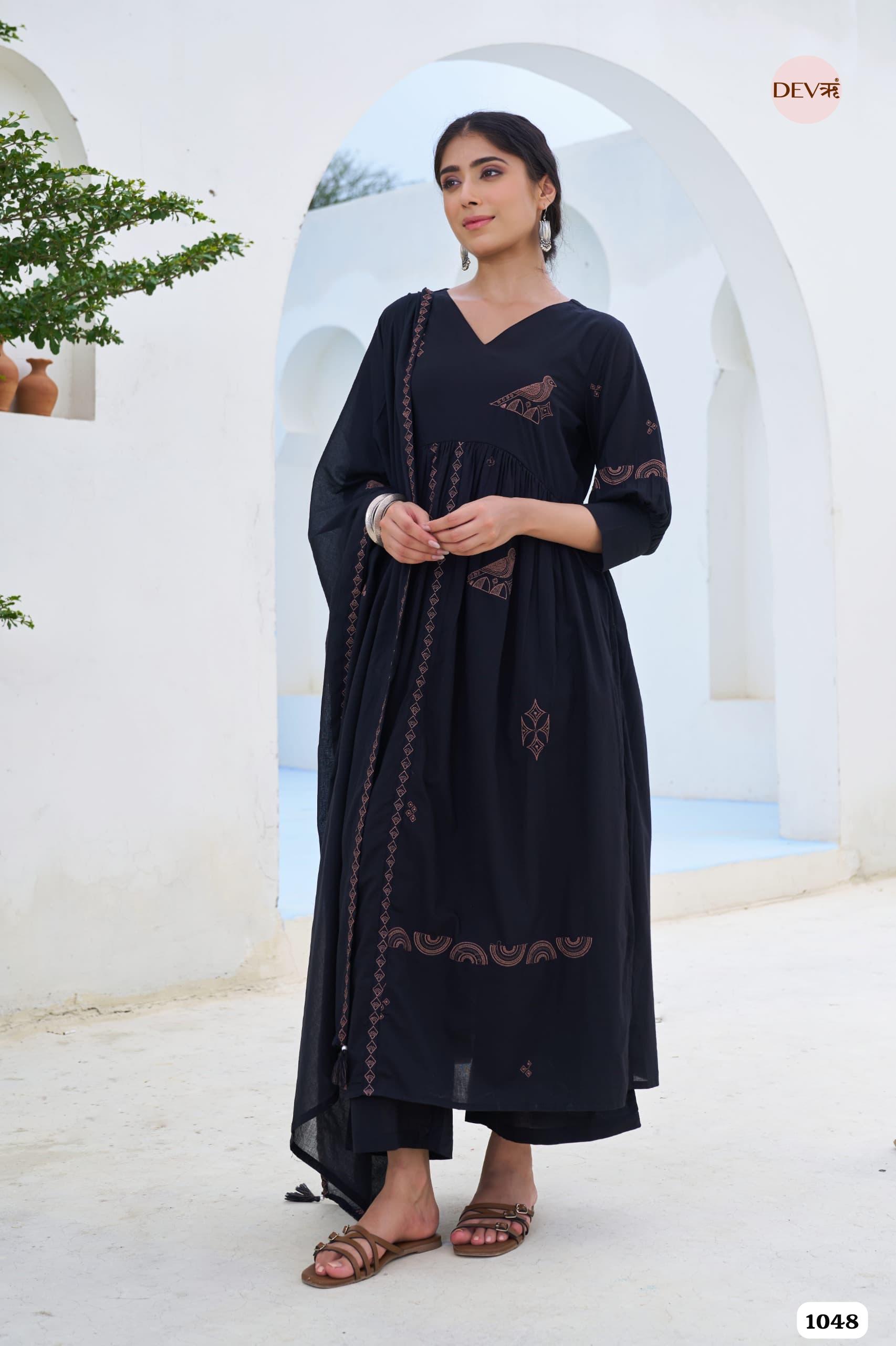 Elegant black stitched kurta set of 3 {1048}