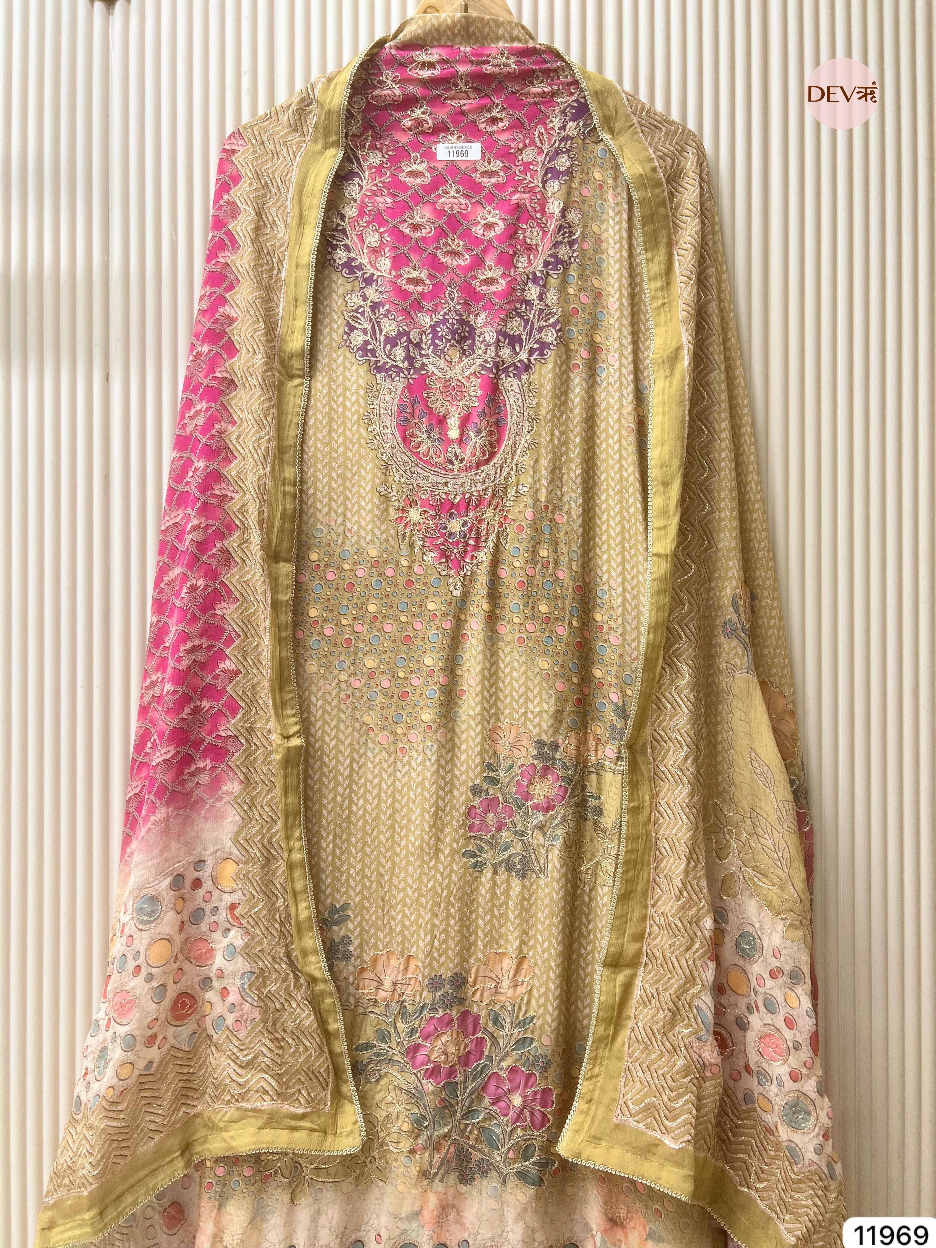 {11969} Yellow Pure Muslin Unstitched Printed -Set Of 3