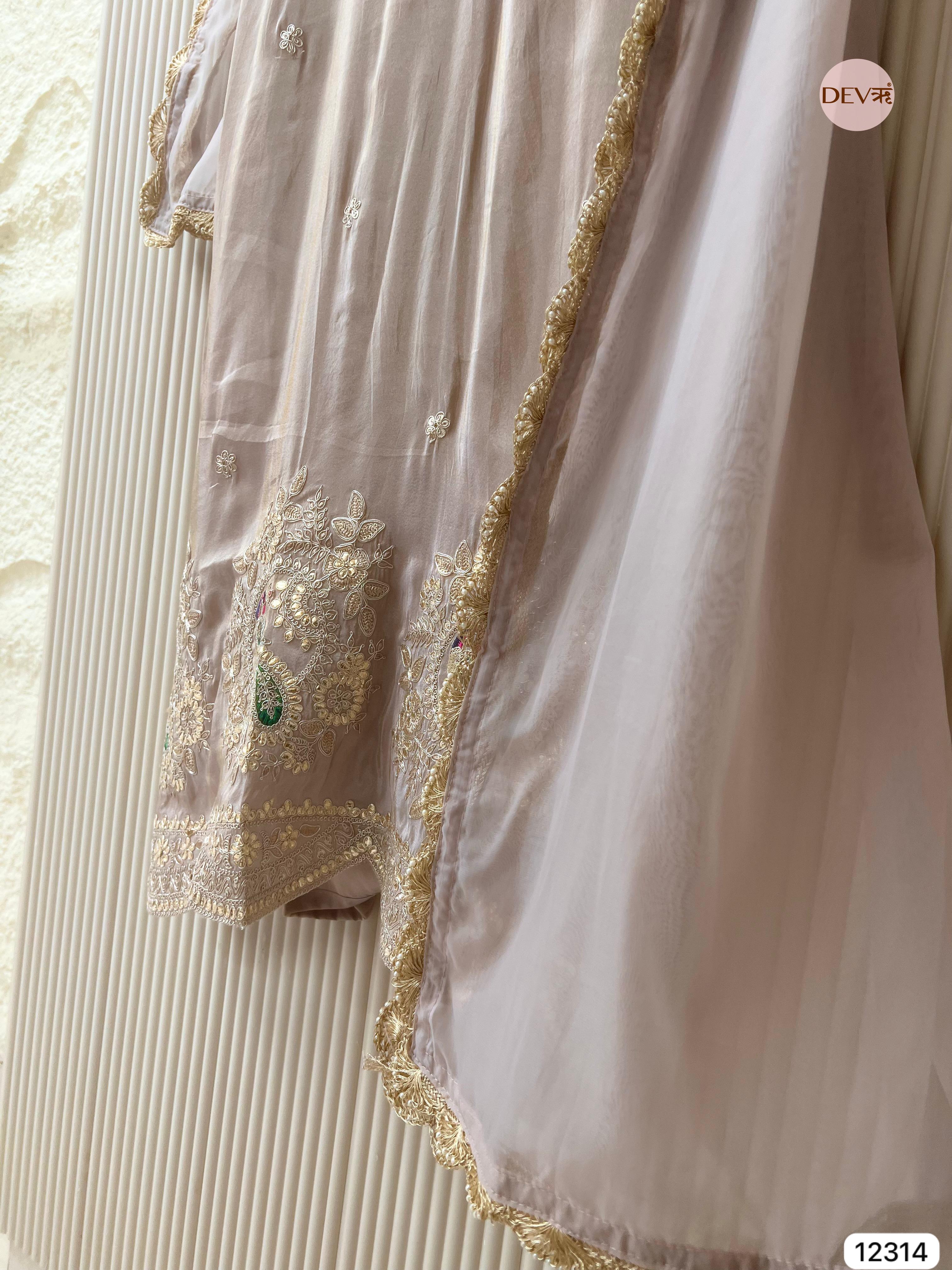 Mauve Grey Shimmer Silk Embroidered Unstitched 3-Piece Suit (Devri – D.No 12314)