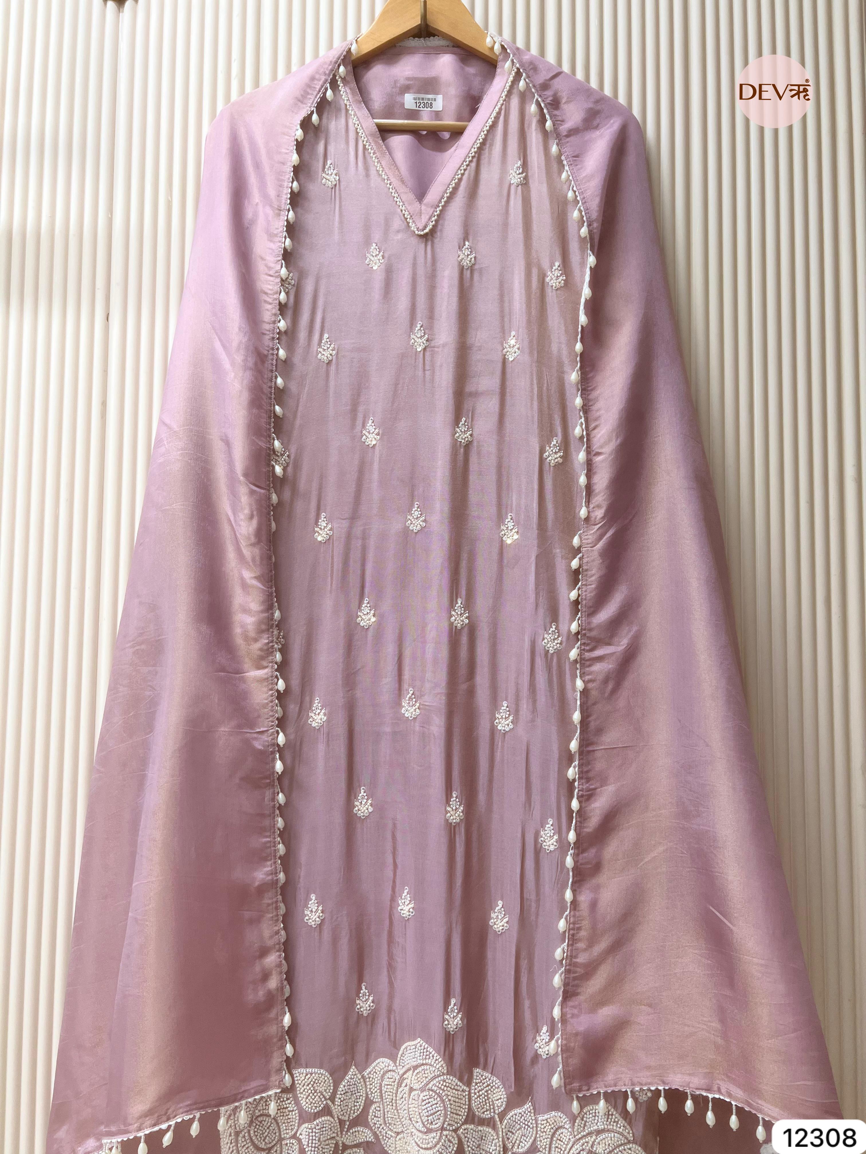 Dusty Mauve Shimmer Silk Embroidered Unstitched 3-Piece Suit (Devri – D.No 12308)