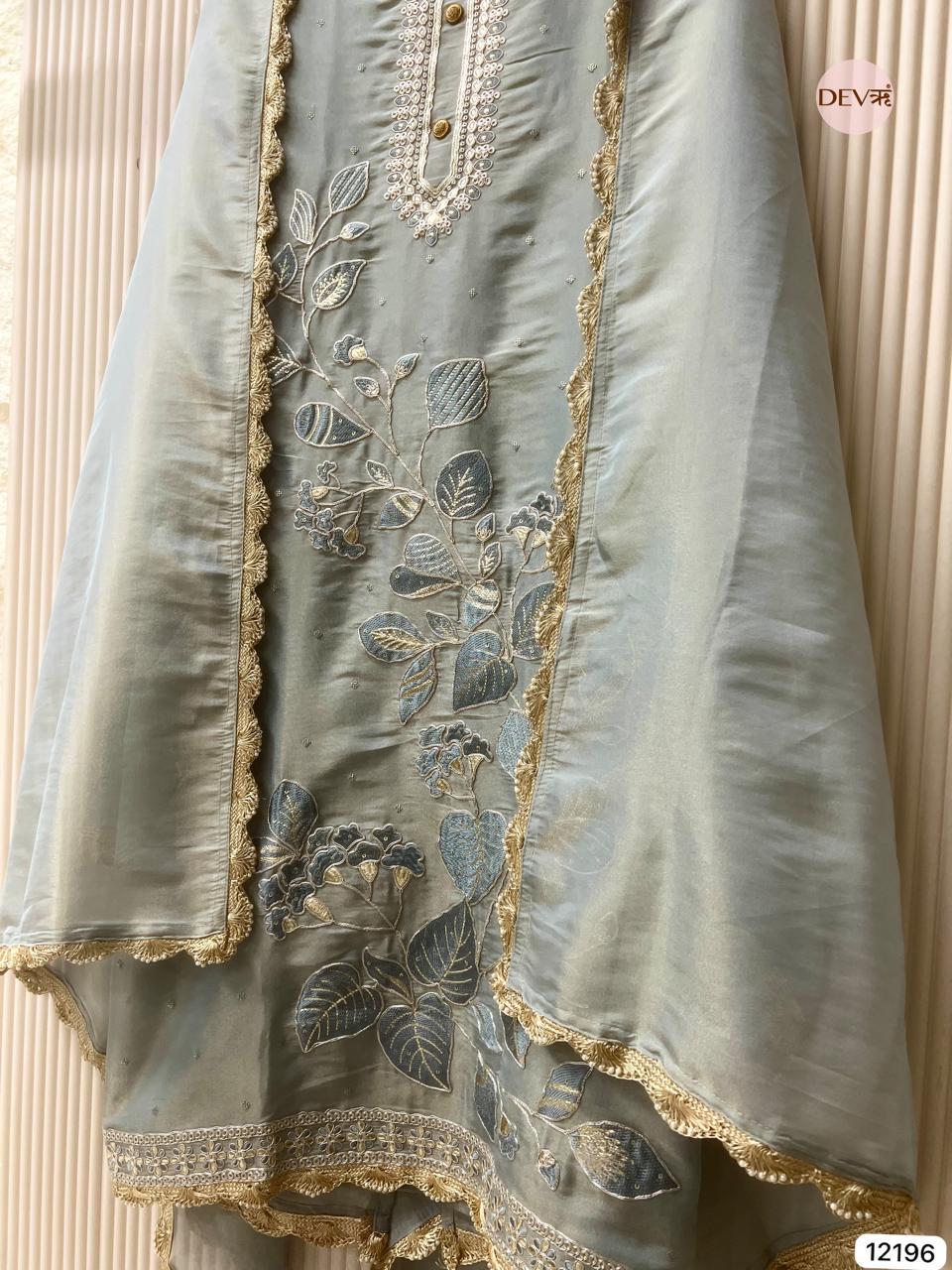 Ice Blue Shimmer Silk Embroidered Unstitched 3-Piece Suit (Devri – D.No 12196)