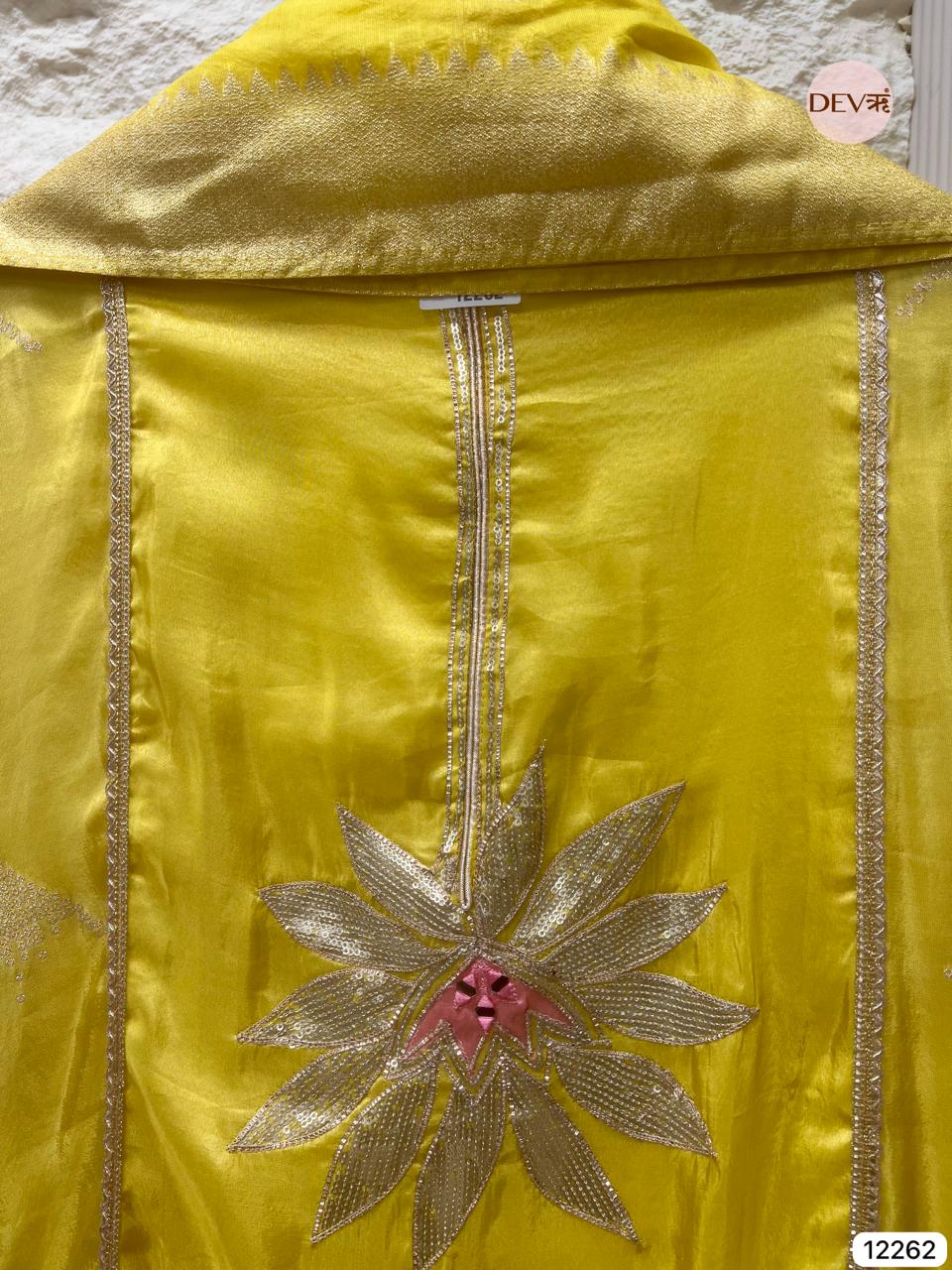 Yellow Shimmer Silk Embroidered Unstitched 3-Piece Suit (Devri – D.No 12262)