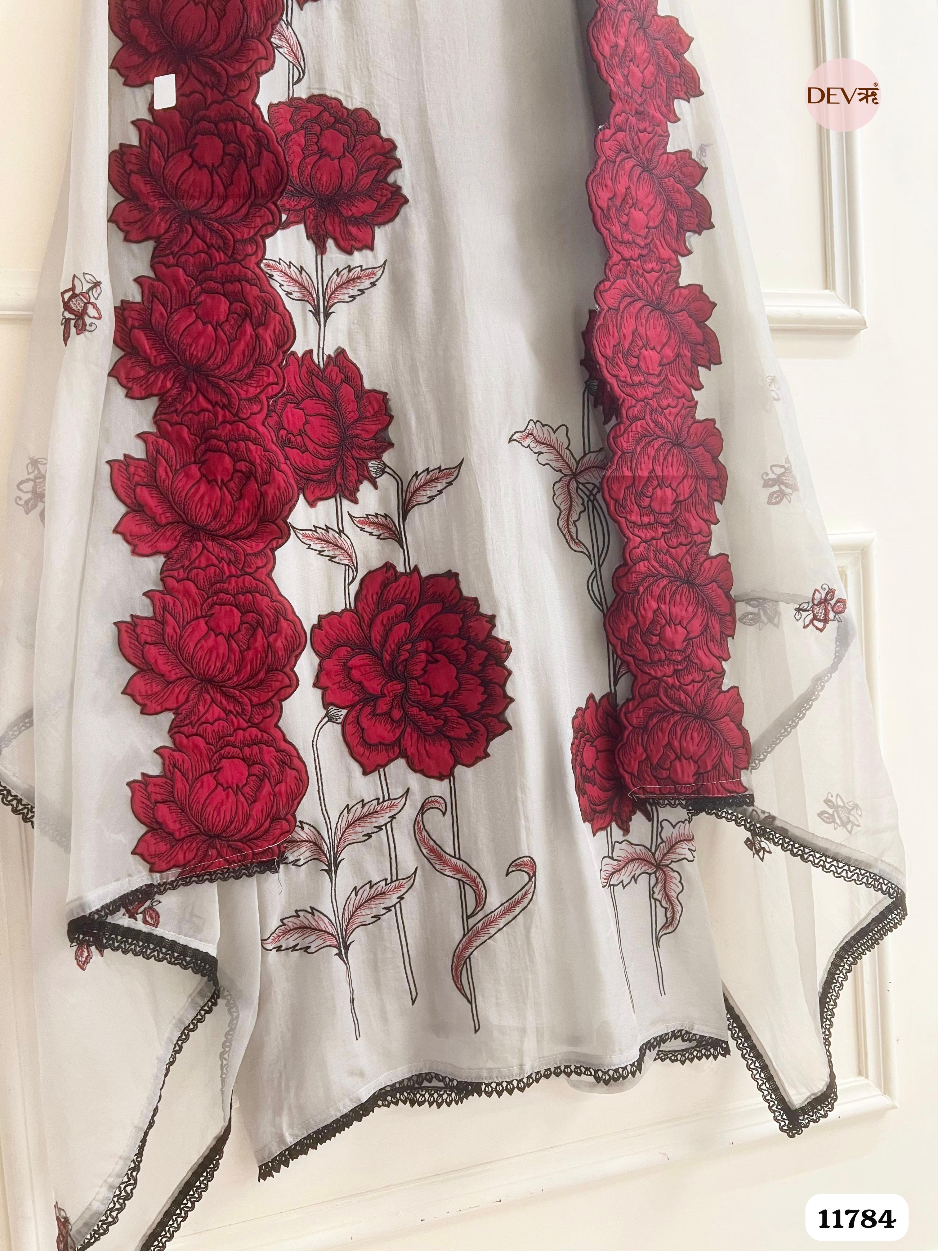 Grey Organza Unstitched Embroidered -Set Of 3 {11784}
