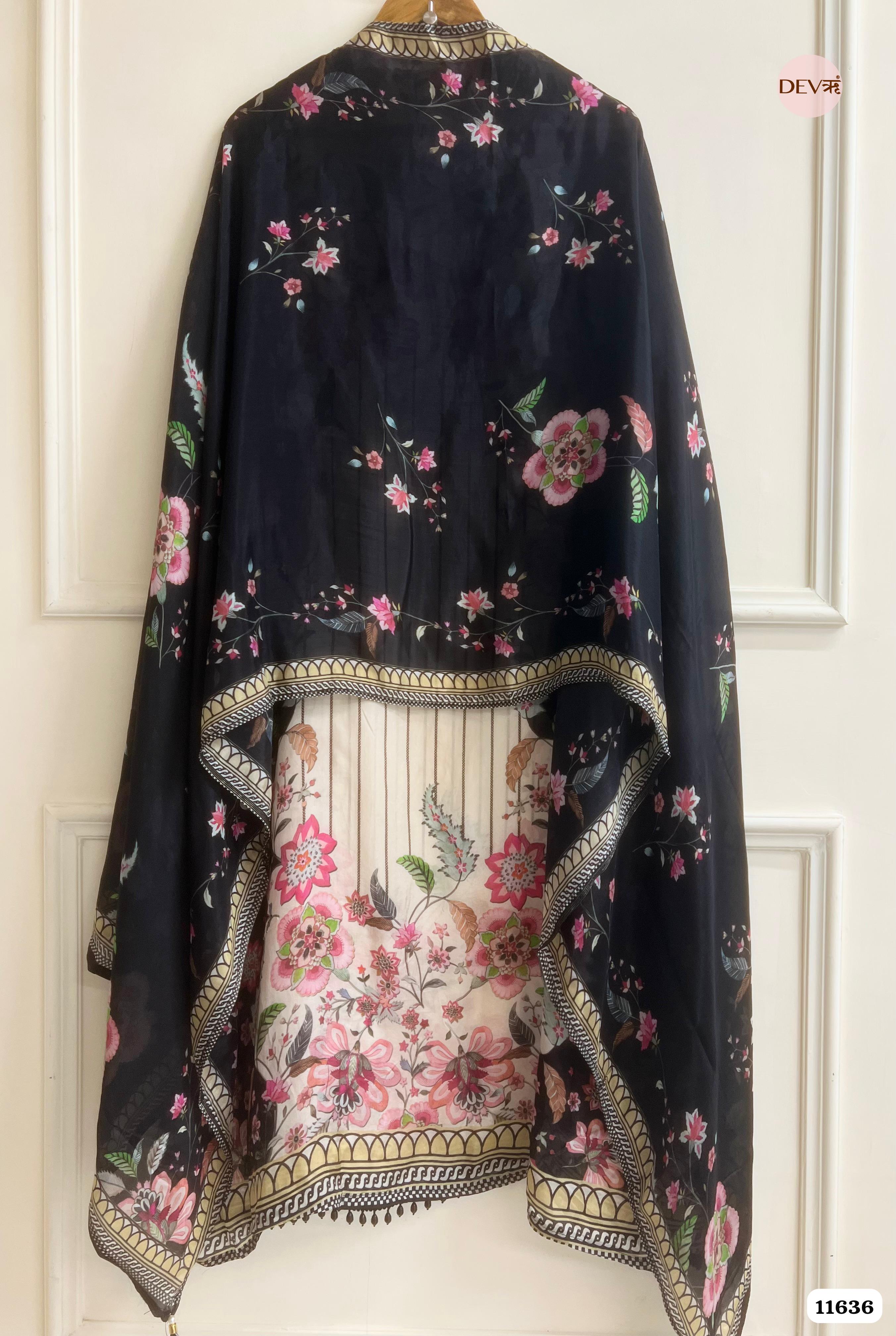 Multi Colour Organza Printed Semi stitched Hand Embroidered -Set Of 3 {11636}