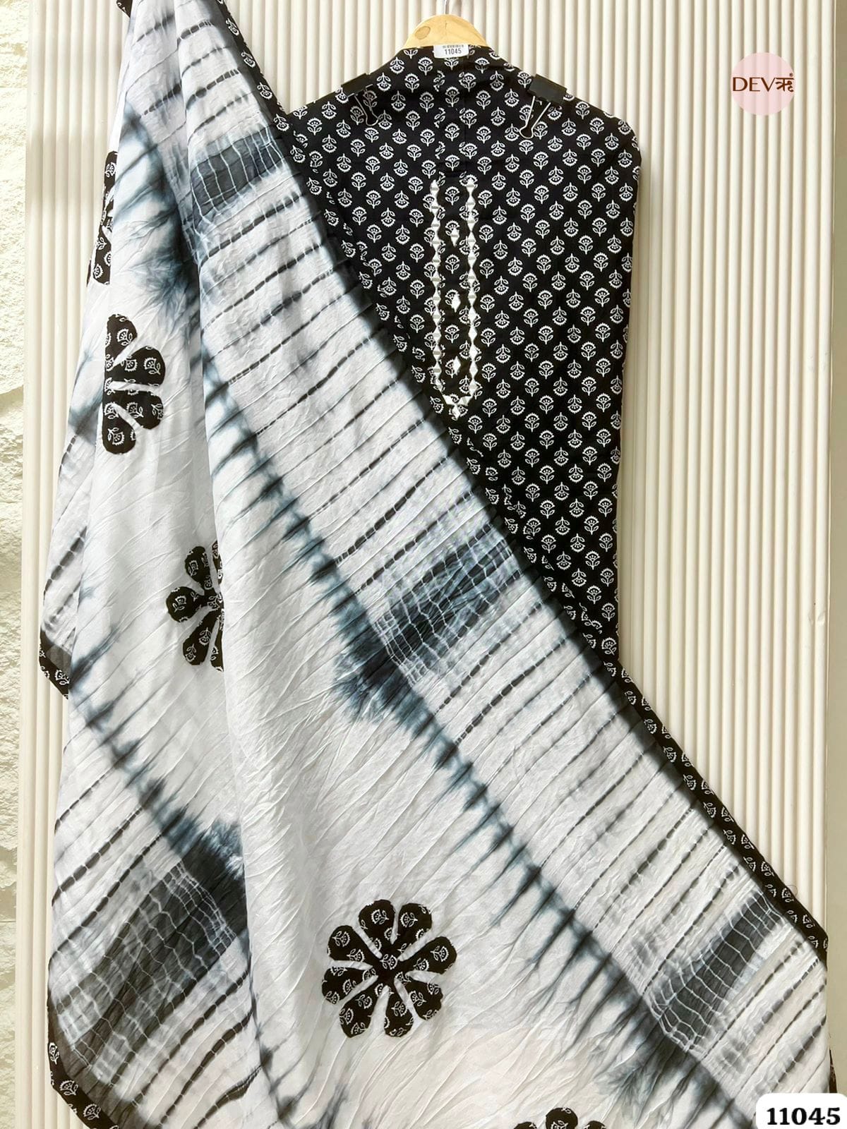 Black Cotton Printed Unstitched Hand Embroidered -Set Of 3 {11045}