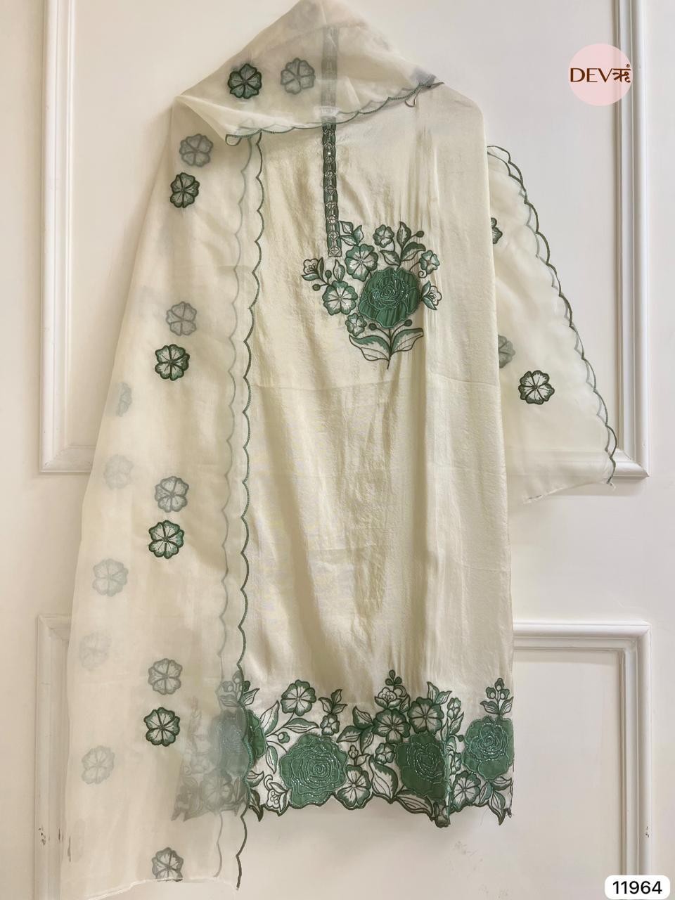 Ivory Tissue Shimmer Embroidered Unstitched 3-Piece Suit (Devri – D.No 11964)