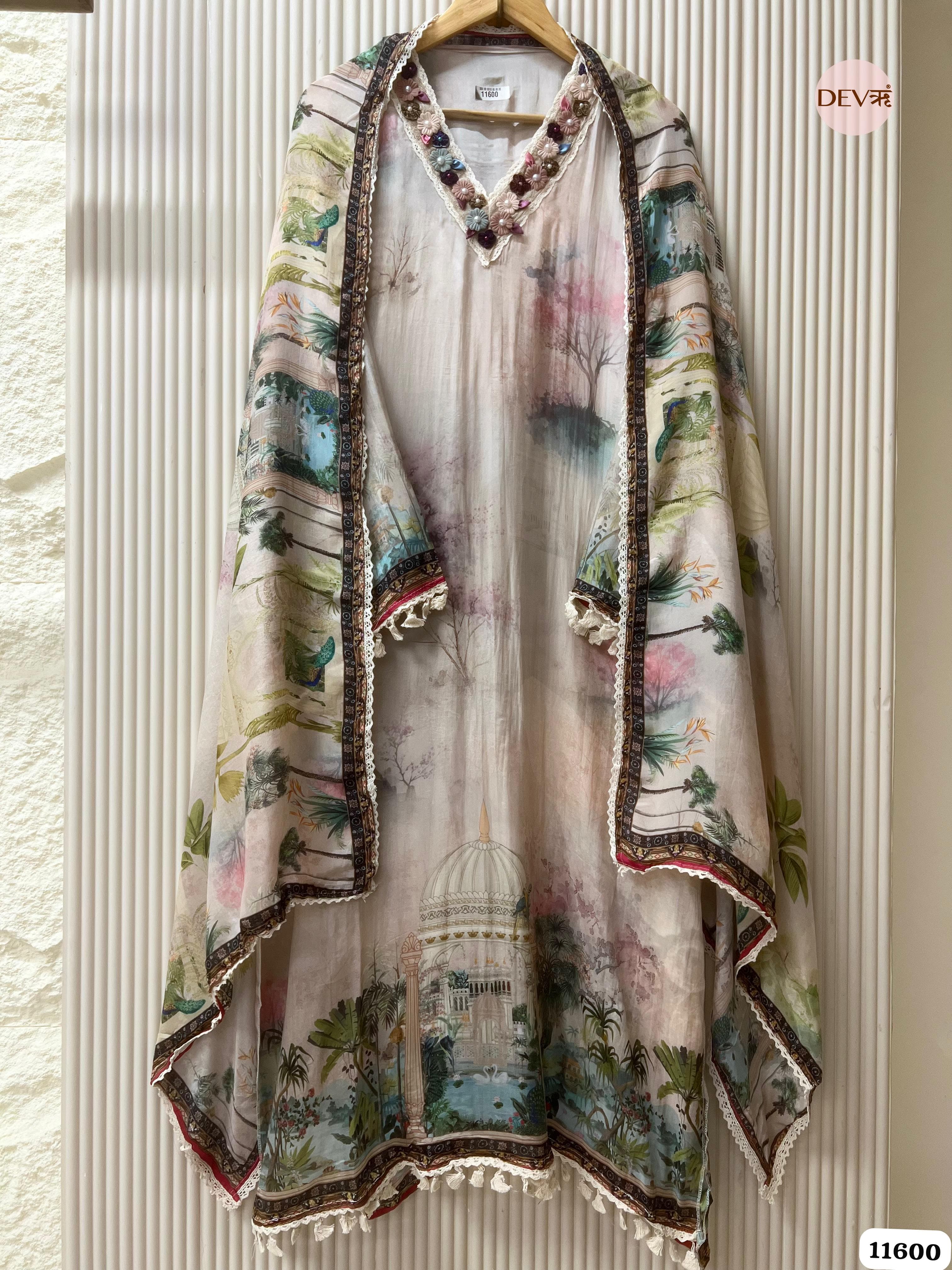 Light Multi Organza Silk Semi Stitched Printed Hand Embroidered -Set Of 3