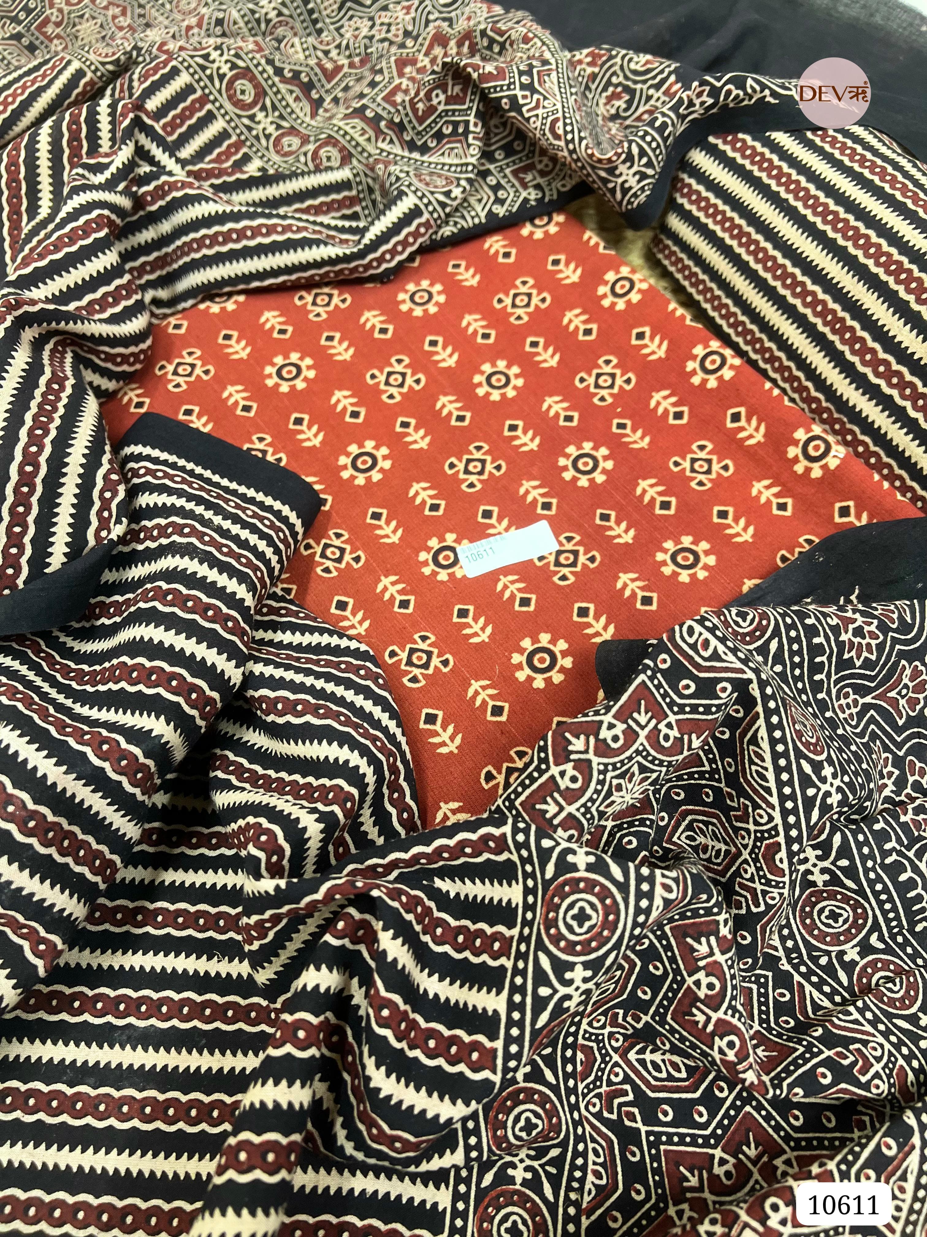 Maroon Cotton Unstitched Ajrak printed -Set Of 3
