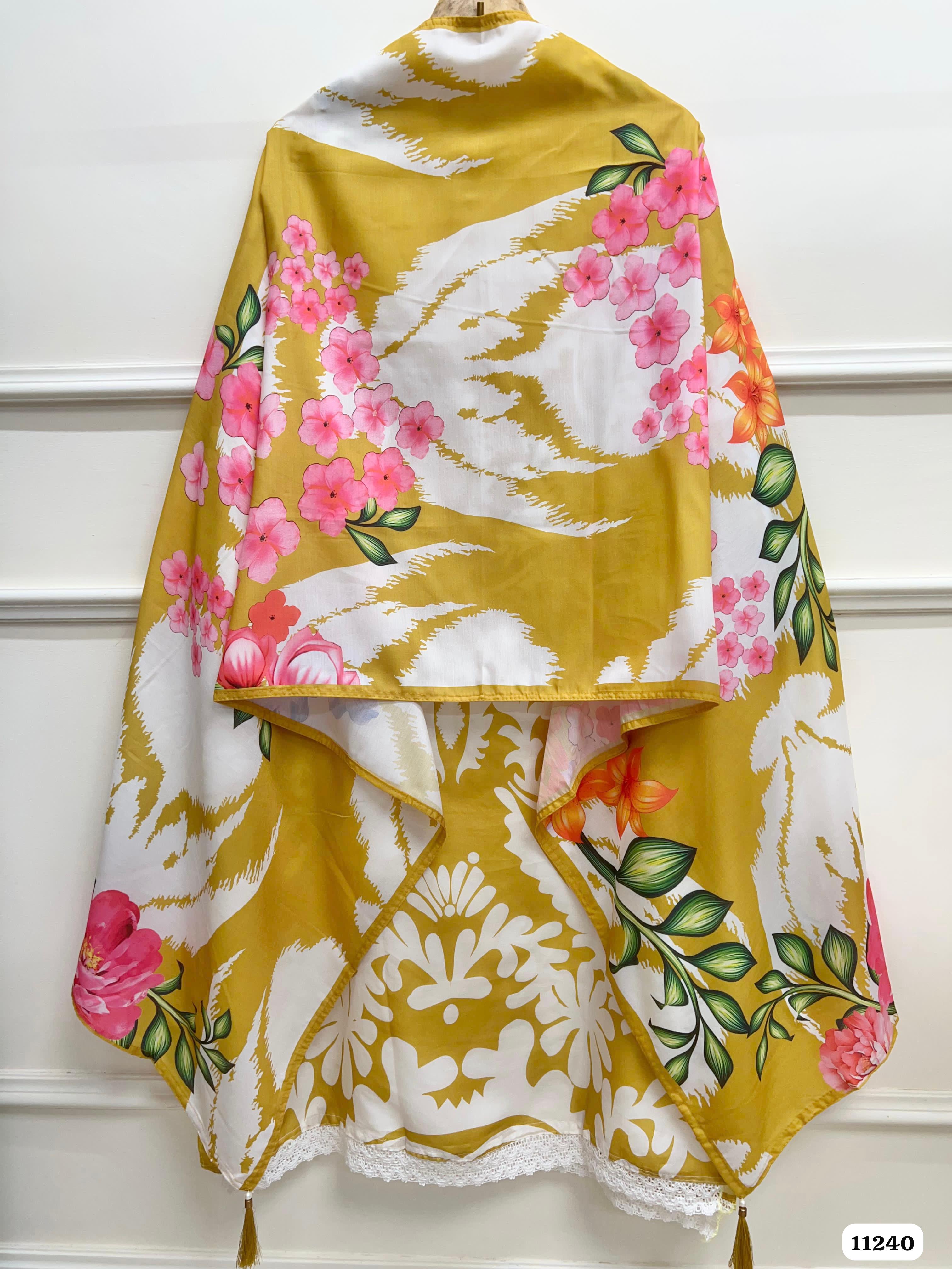 Yellow Muslin Blend Semi Stitched-Set Of 3 {11240}