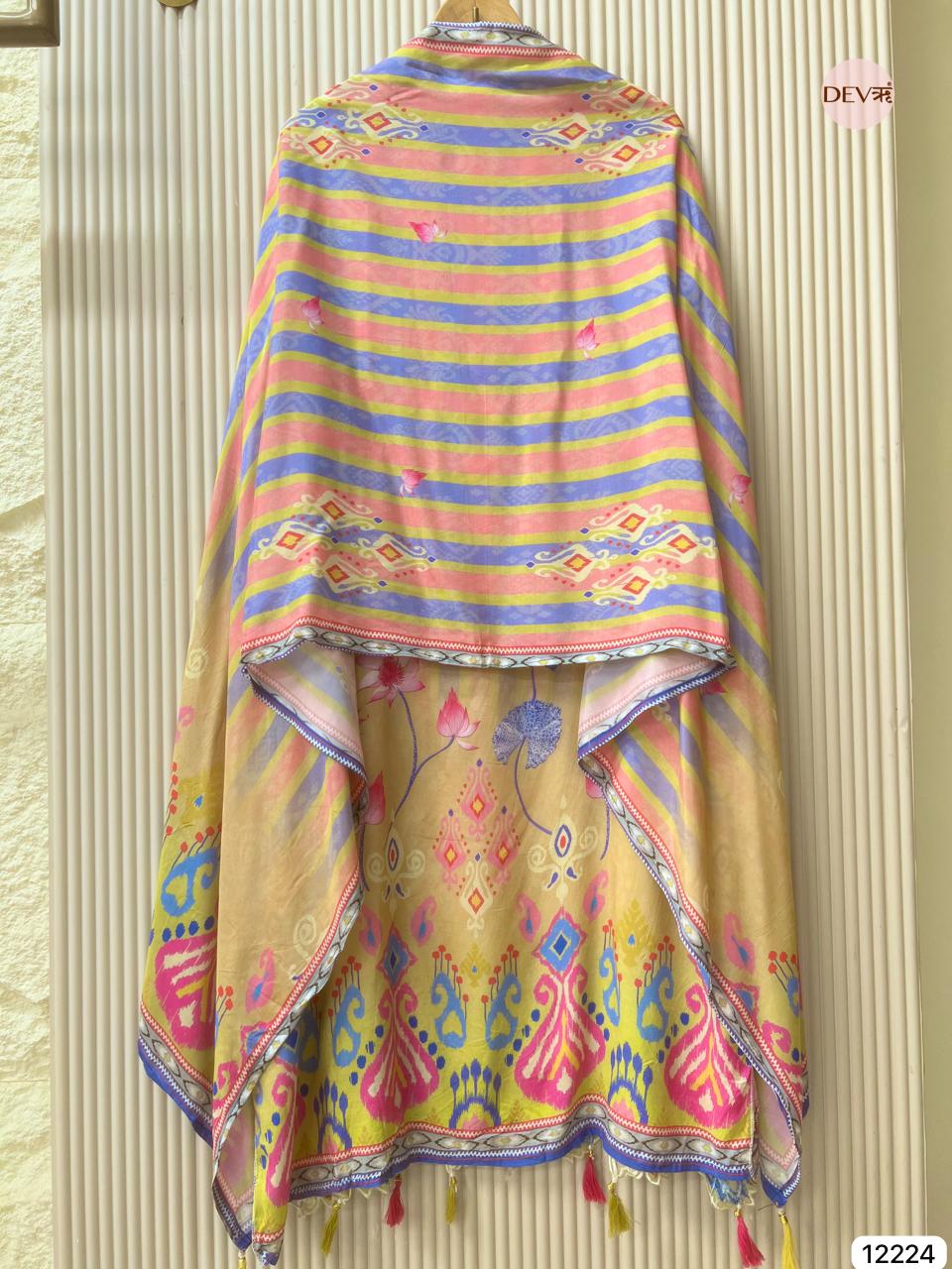 Multicolour Muslin Printed Unstitched 3-Piece Suit (Devri – D.No 12224)